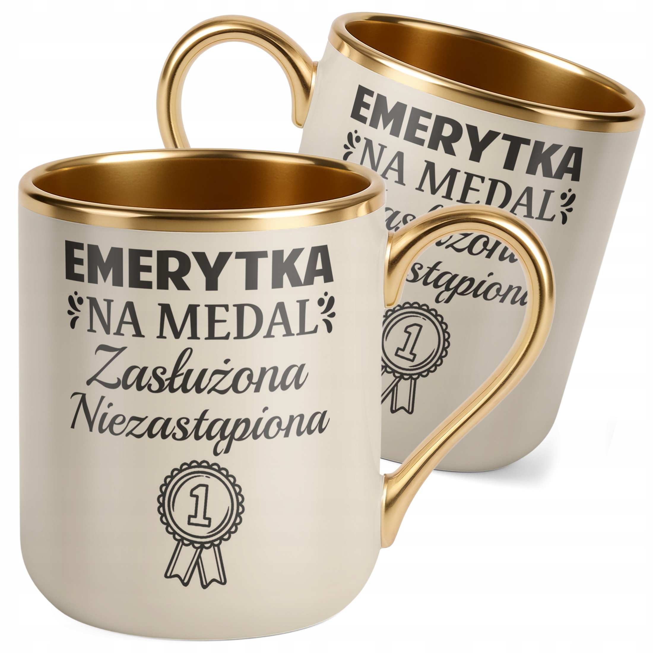 Kubek Premium Złoty Ecru Z okazji Emerytury Dla Emerytki Prezent