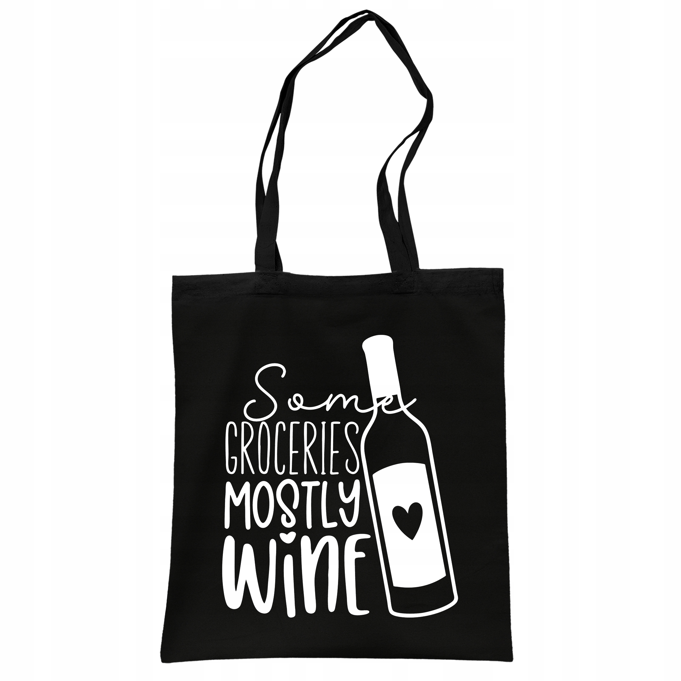 Torba bawełniana czarna na zakupy Some Groceries Mostly Wine