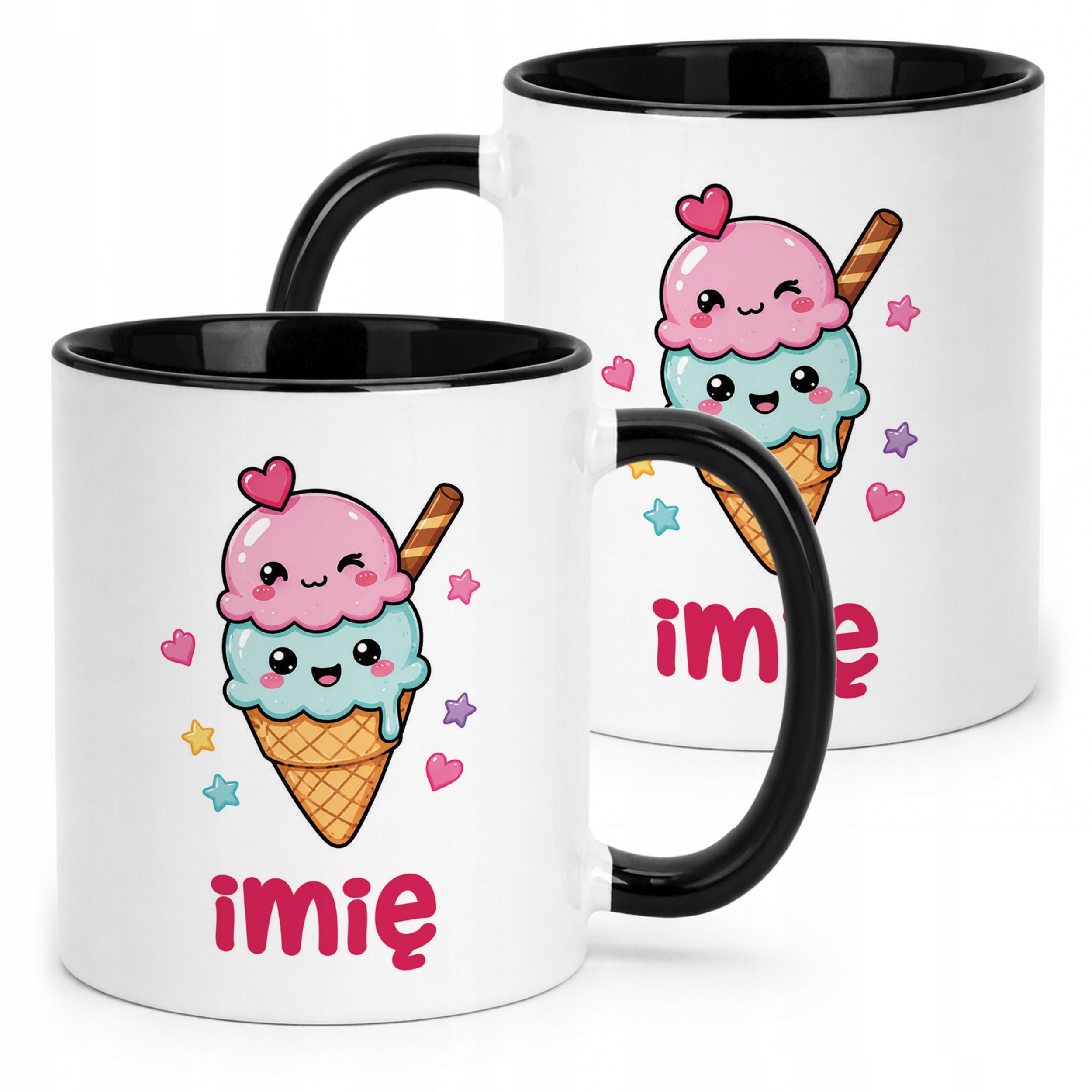 Kubek Czarny z nadrukiem personalizowany Kawaii Lody Dla Dzieci Prezent