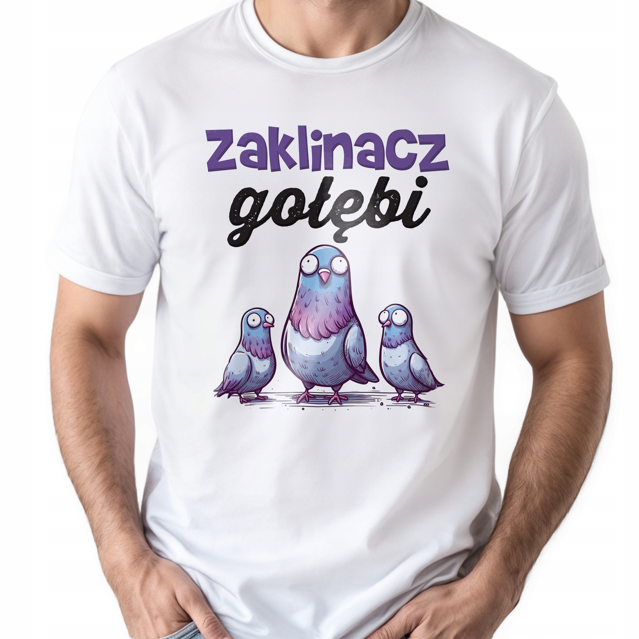 Koszulka biała męska Zaklinacz Gołębi Zabawny Prezent r. 3XL