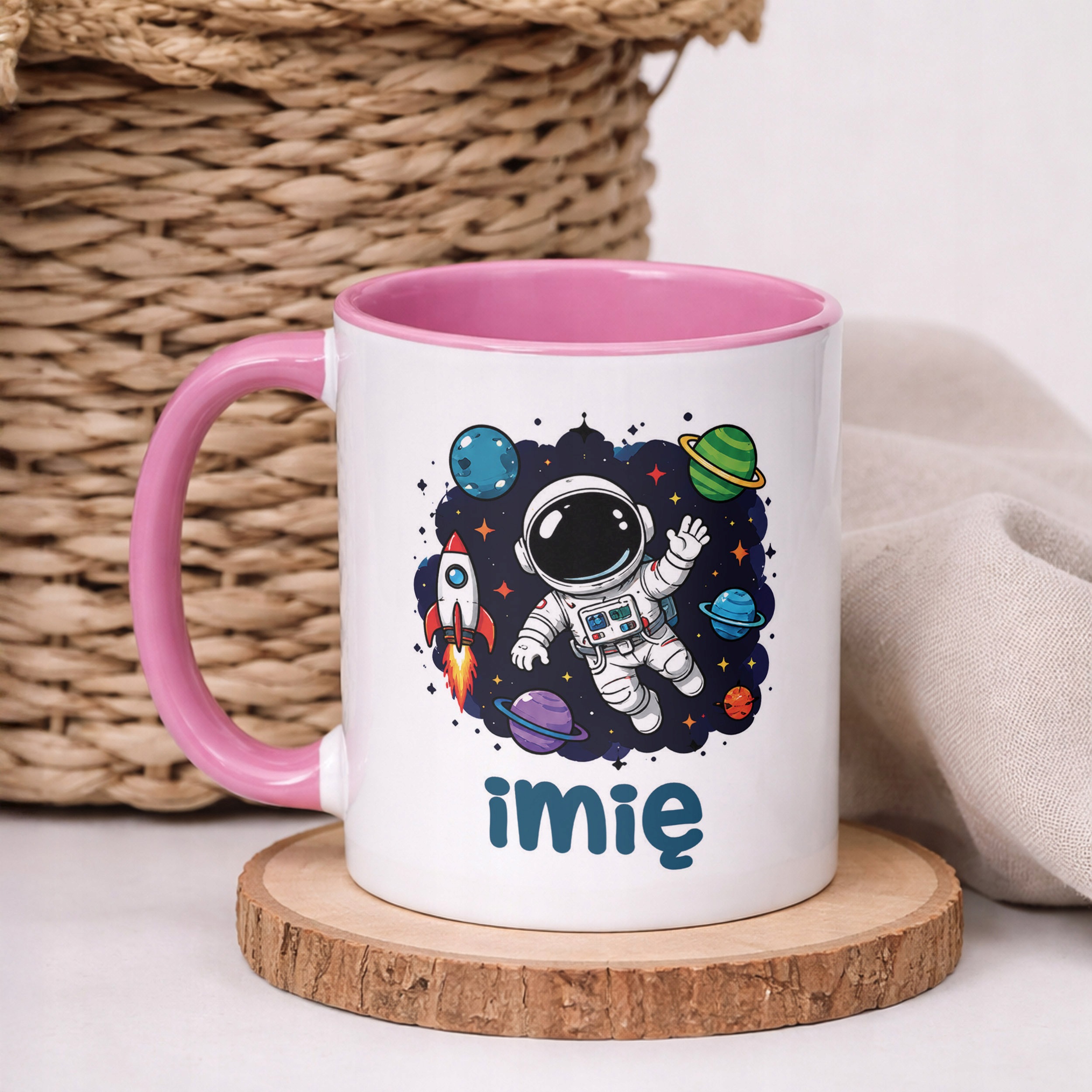 Kubek Różowy z nadrukiem personalizowany Kosmonauta Dla Dzieci Prezent