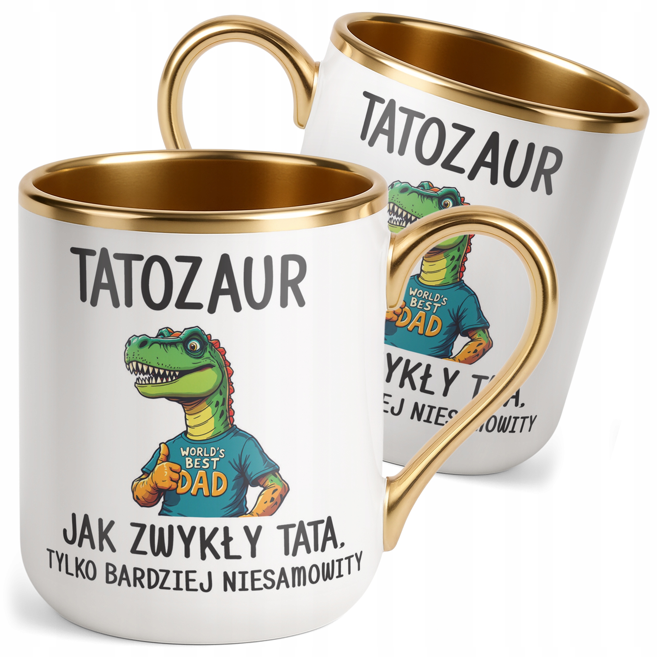 Kubek Premium Złoty Dzień Ojca Tatozaur Prezent Upominek Dla Taty