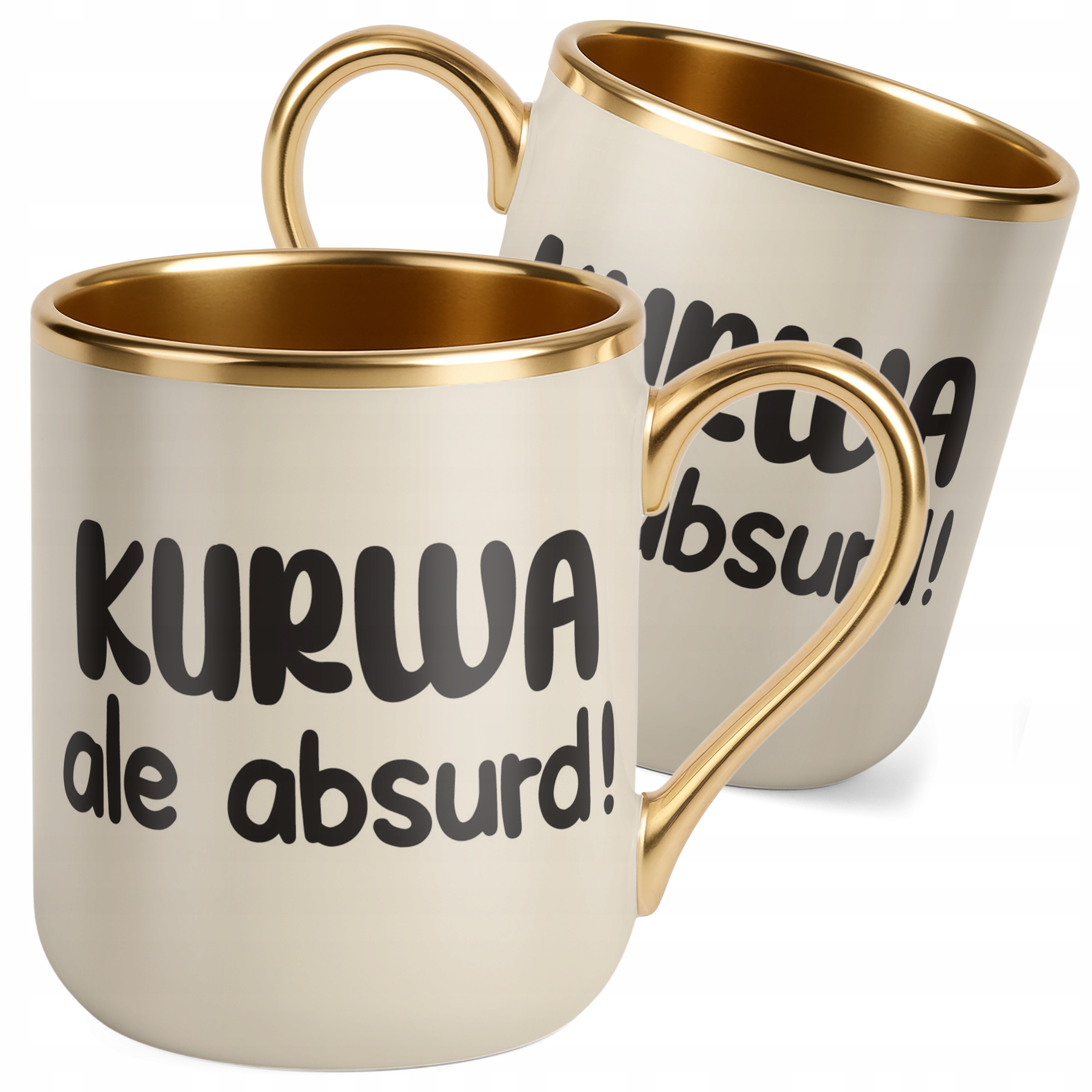 Kubek Premium Złoty Ecru K**wa Ale Absurd Śmieszny Zabawny