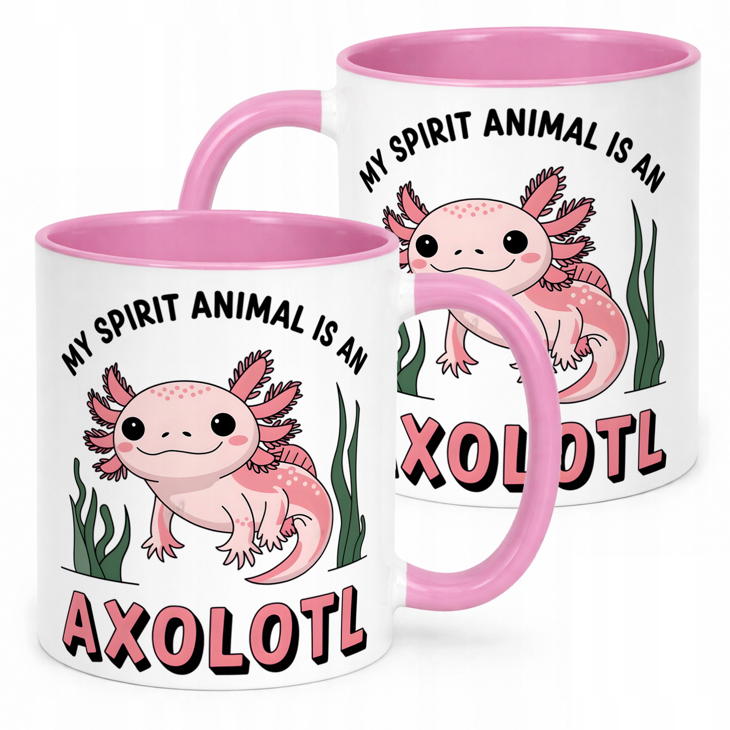 Różowy kubek z uśmiechniętym zwierzęciem Aksolotl Axolotl Różowy Viral OK