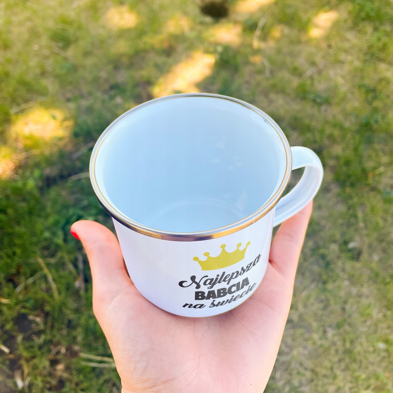 Emaliowany Kubek Garnuszek 300 ml Dzień Babci Prezent Najlepsza Babcia