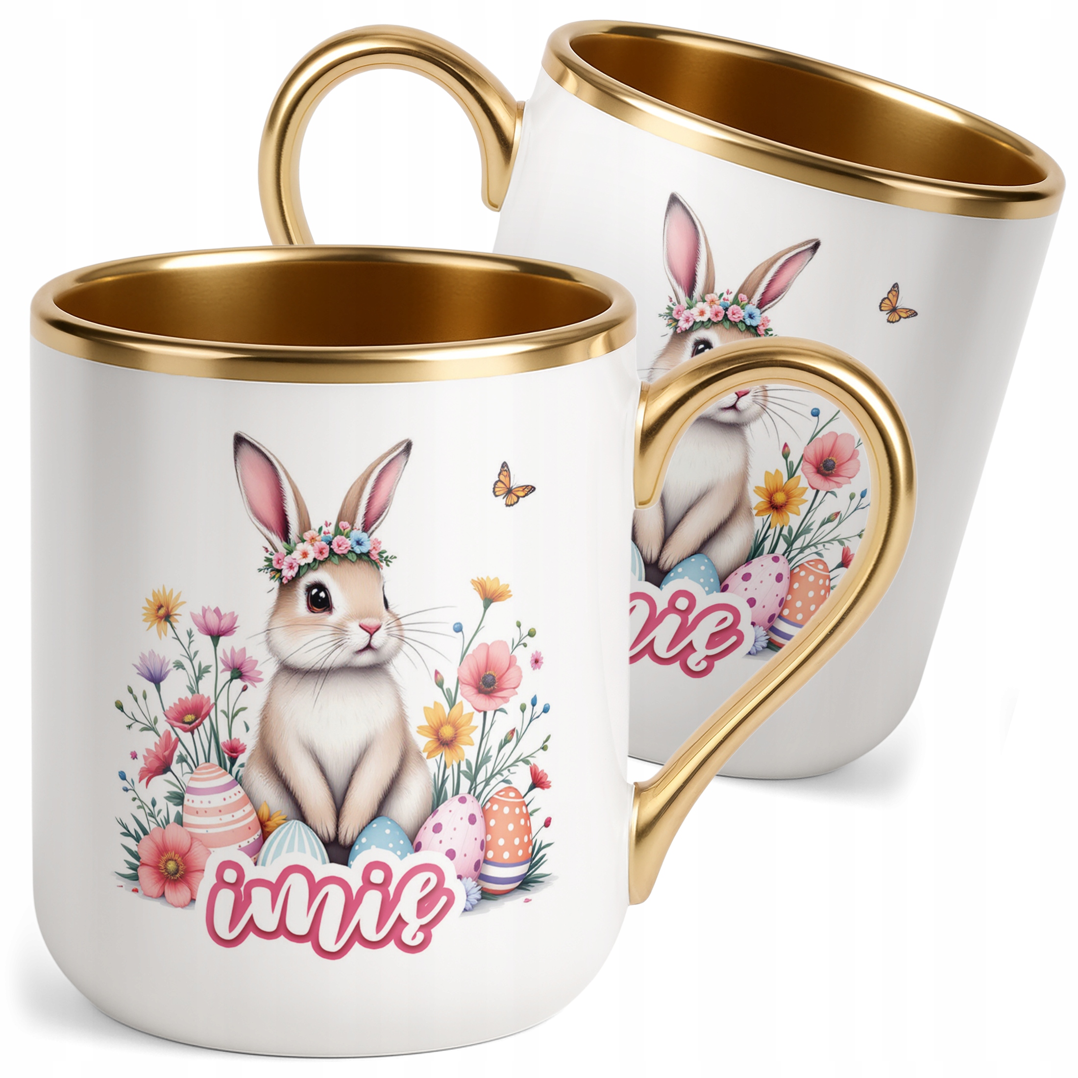 Kubek Premium Złoty Personalizowany Wielkanoc Prezent Zając Wiosna