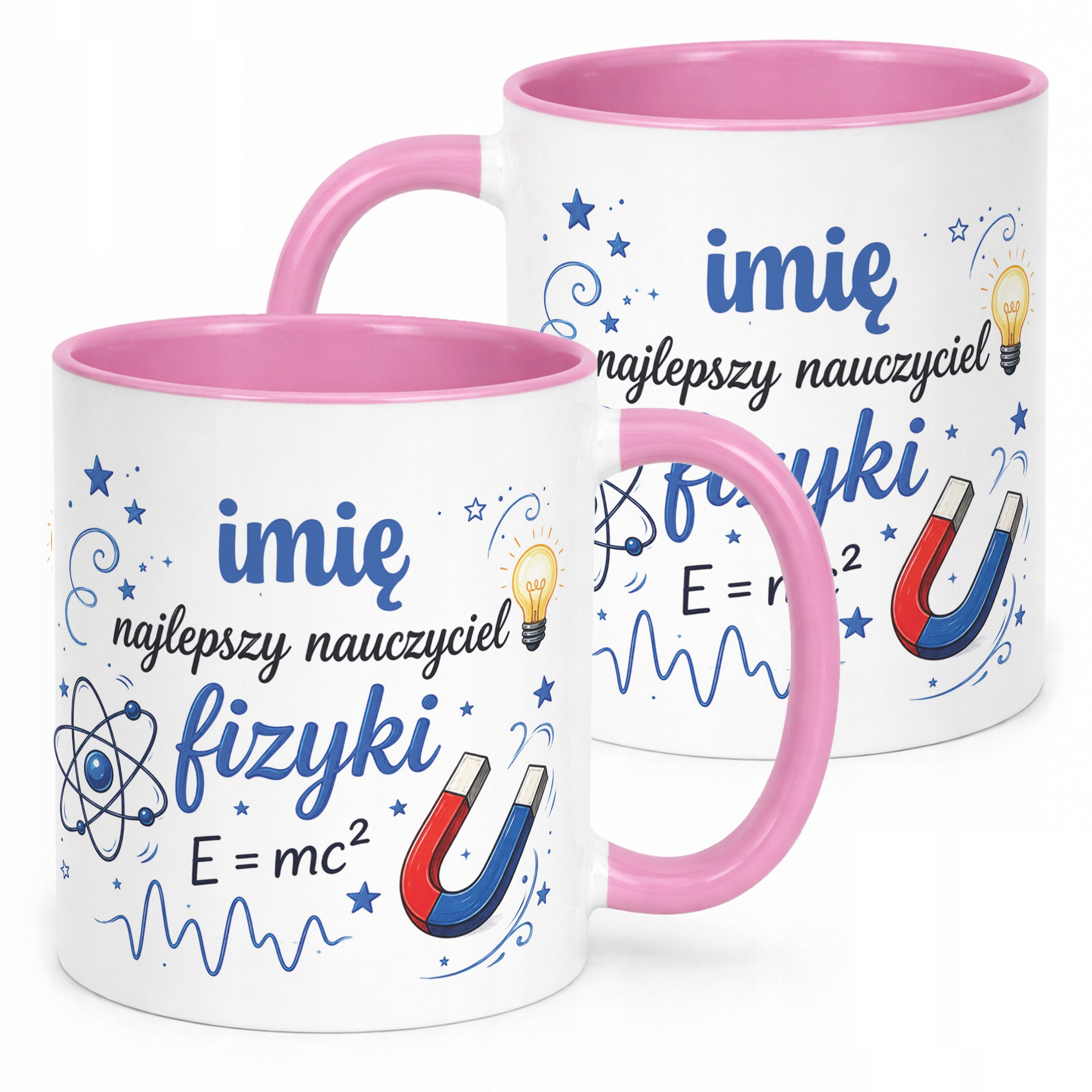 Kubek Różowy z Imieniem Dzień Nauczyciela Fizyka Prezent