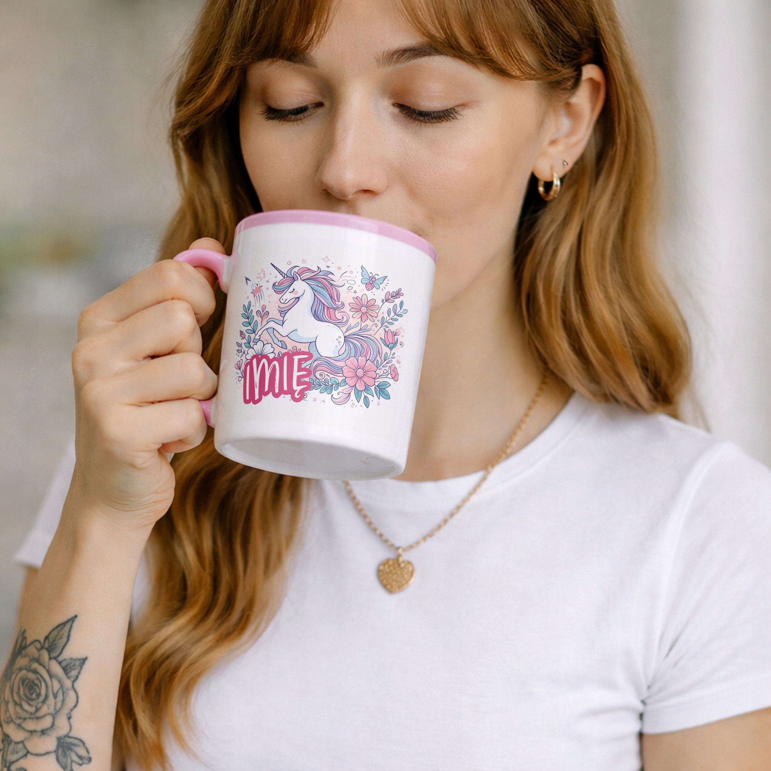 Kubek Różowy Personalizowany Z Jednorożcem Koń Słodki Dla Dzieci