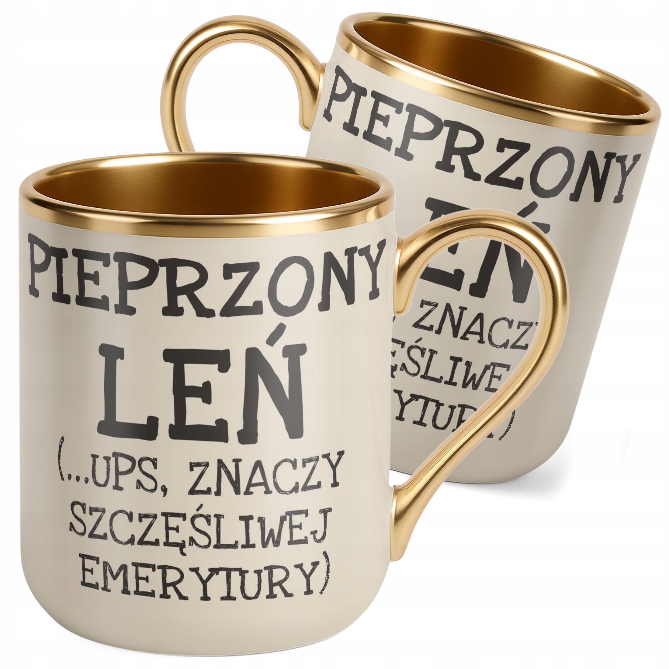 Kubek Premium Złoty Ecru Pieprzony Leń Emerytura Dla Emeryta Prezent