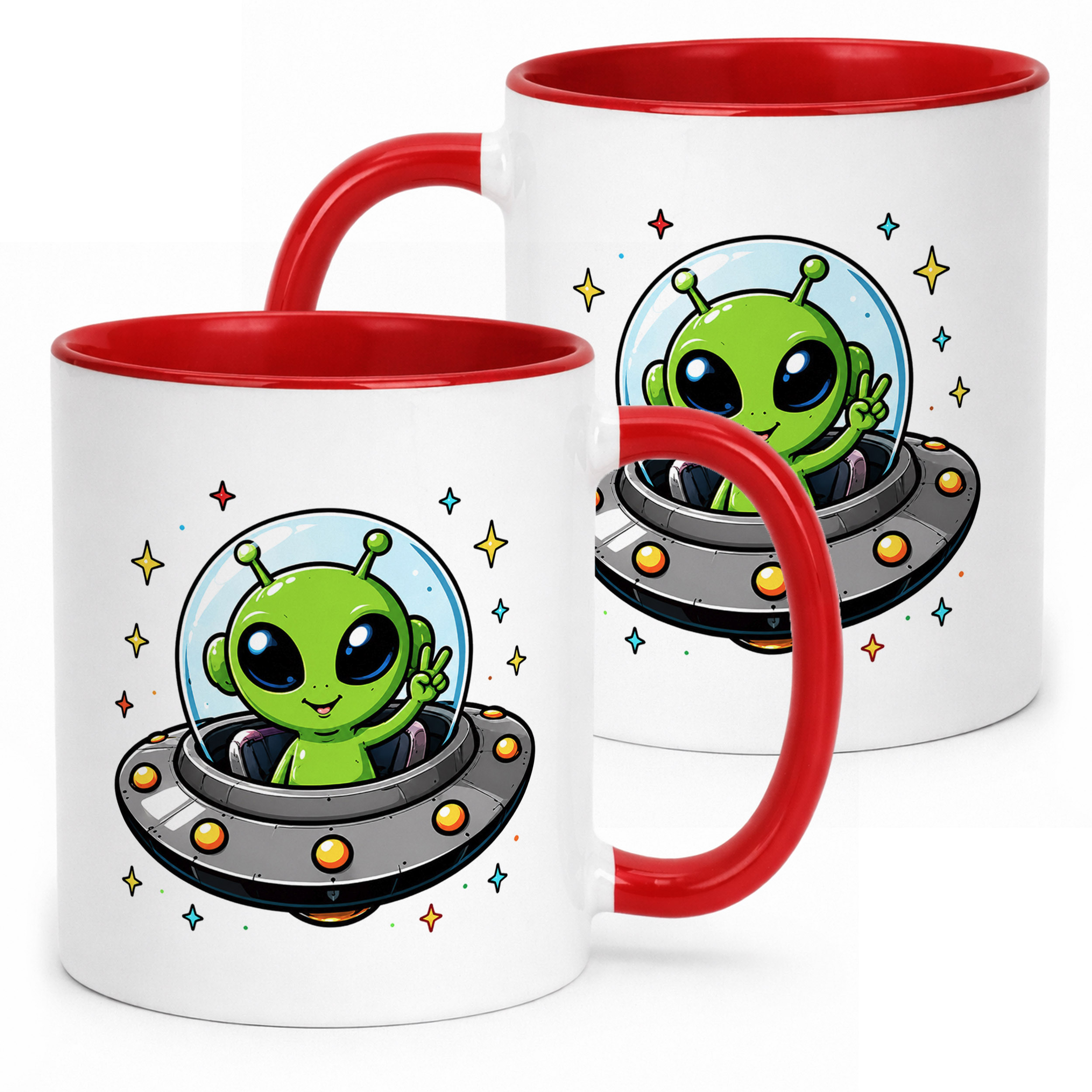 Kubek Czerwony z nadrukiem Kosmita UFO Dla Dzieci Prezent Upominek