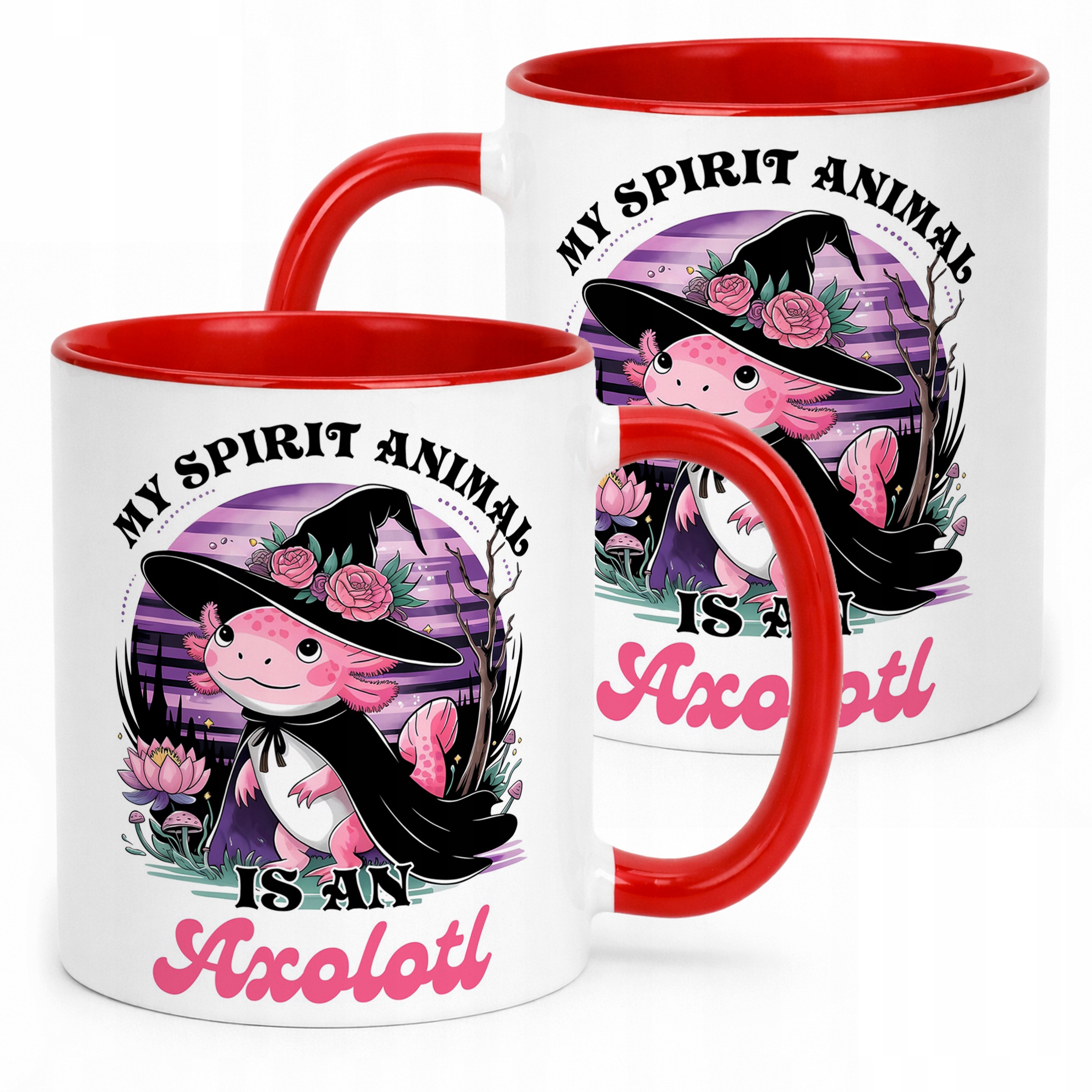 Czerwony kubek 330ml z nadrukiem Aksolotl Axolotl Viral Trend HIT