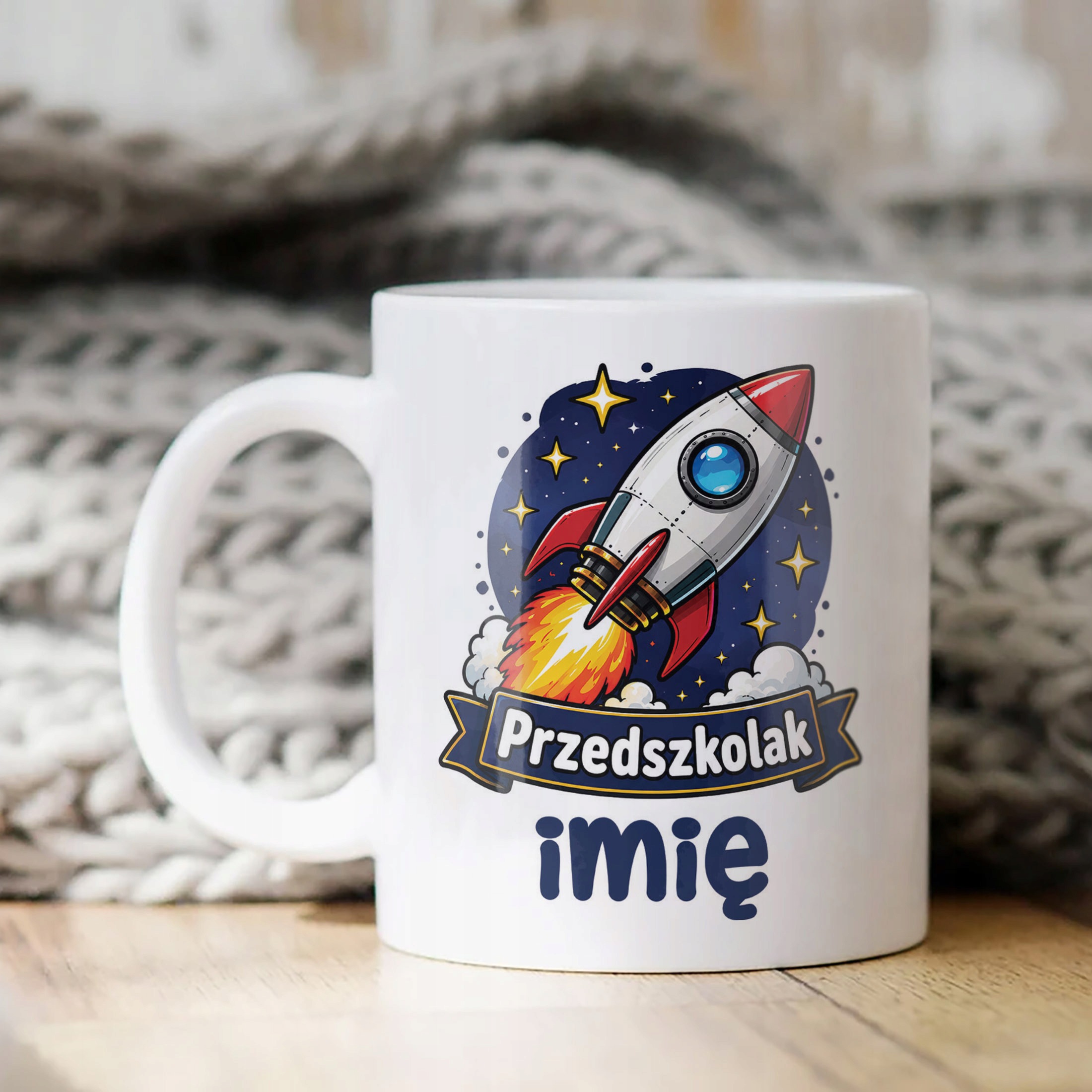 Biały Kubek z nadrukiem personalizowany Przedszkolak Szkoła Dla Dzieci