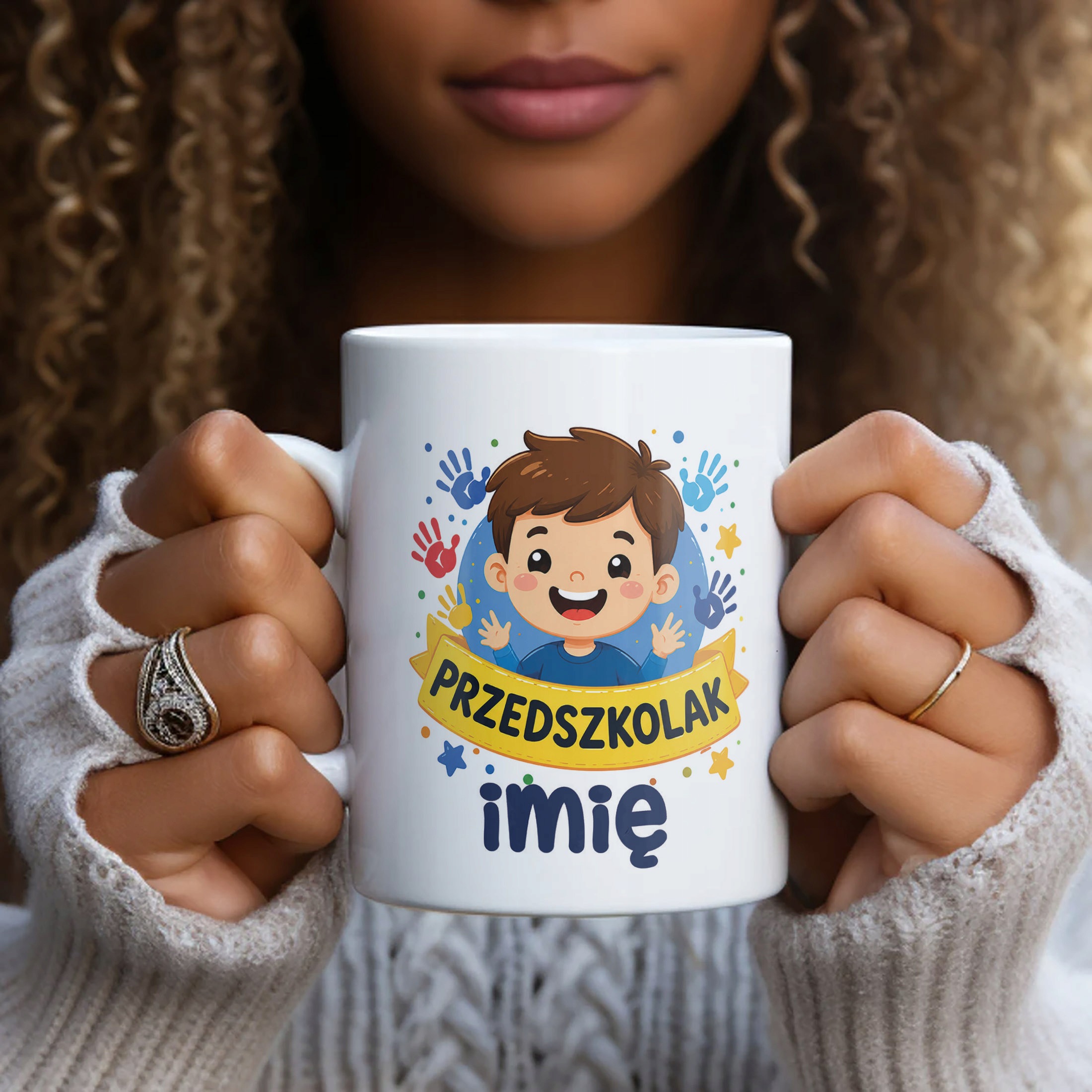 Biały Kubek z nadrukiem personalizowany Przedszkolak Szkoła Dla Dzieci