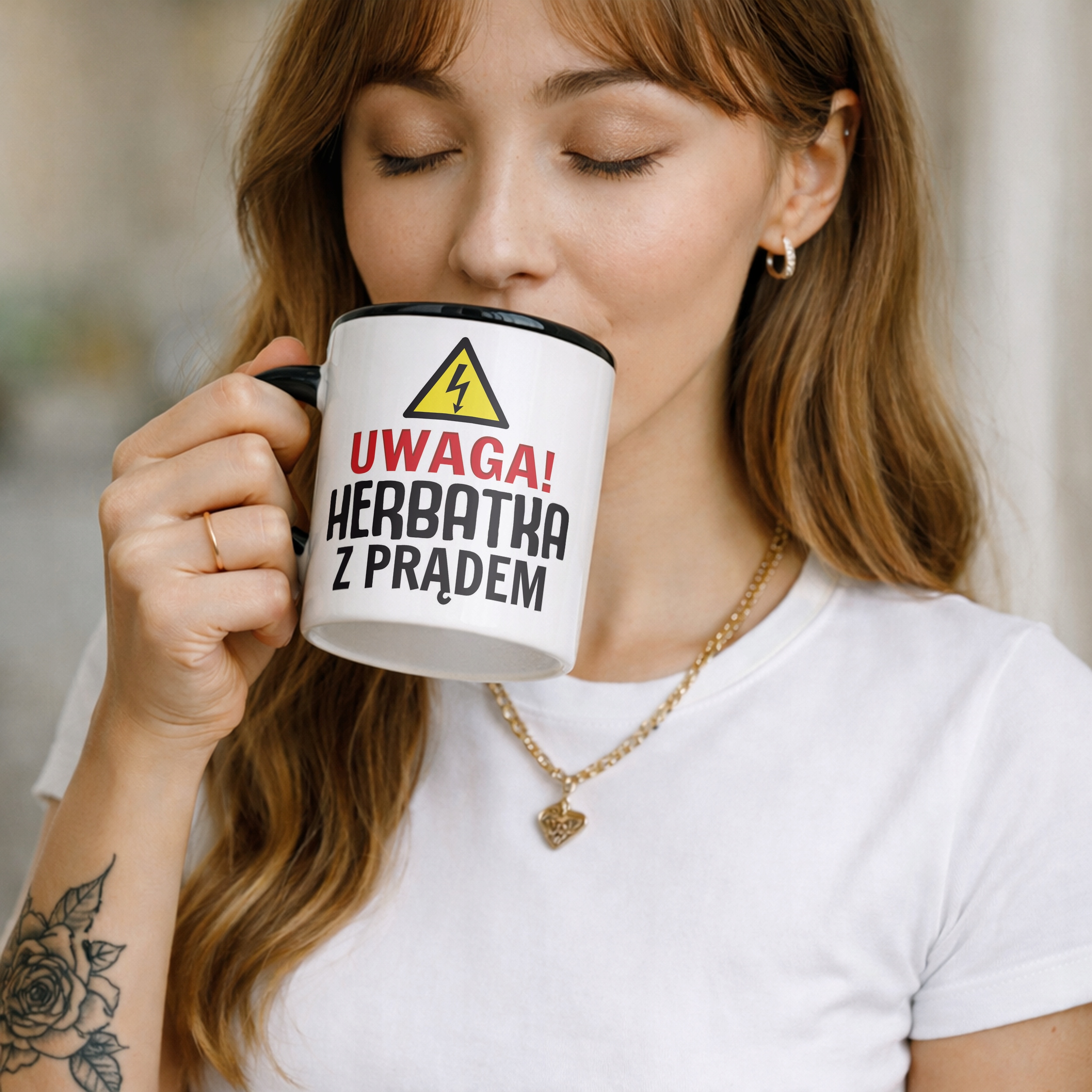 Kubek Czarny Uwaga Herbata Z Prądem Zabawny Prezent Upominek