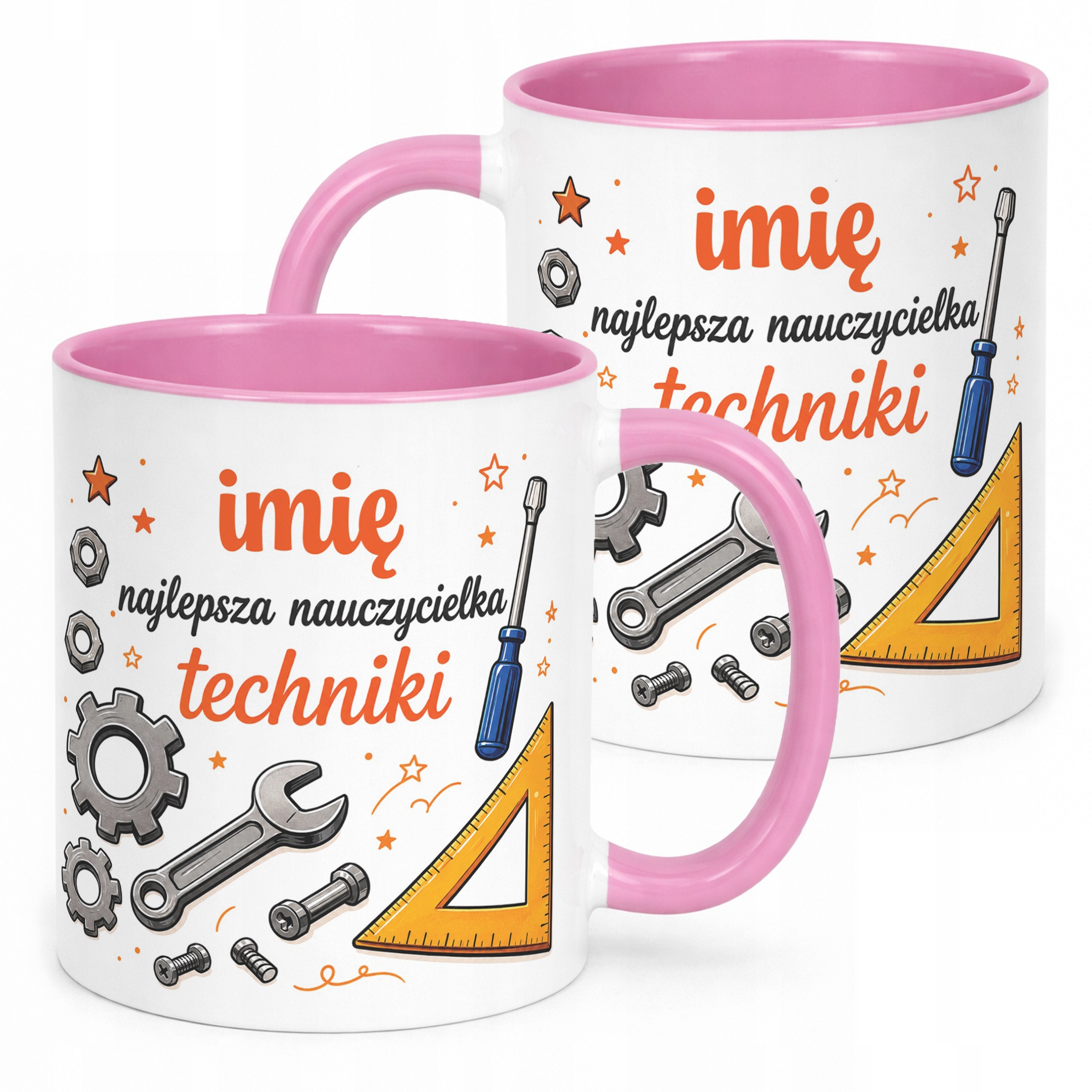 Kubek Różowy z Imieniem Dzień Nauczyciela Technika Prezent