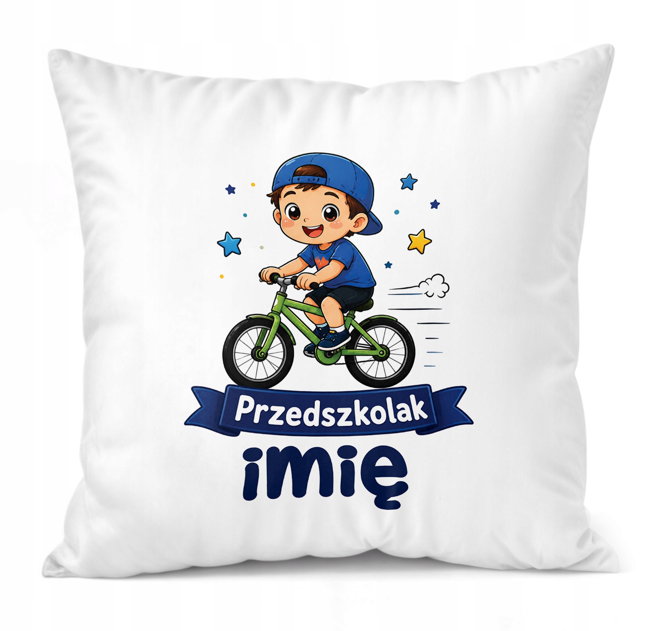Zestaw Personalizowany Kubek Czarny Poduszka Przedszkolak Rower