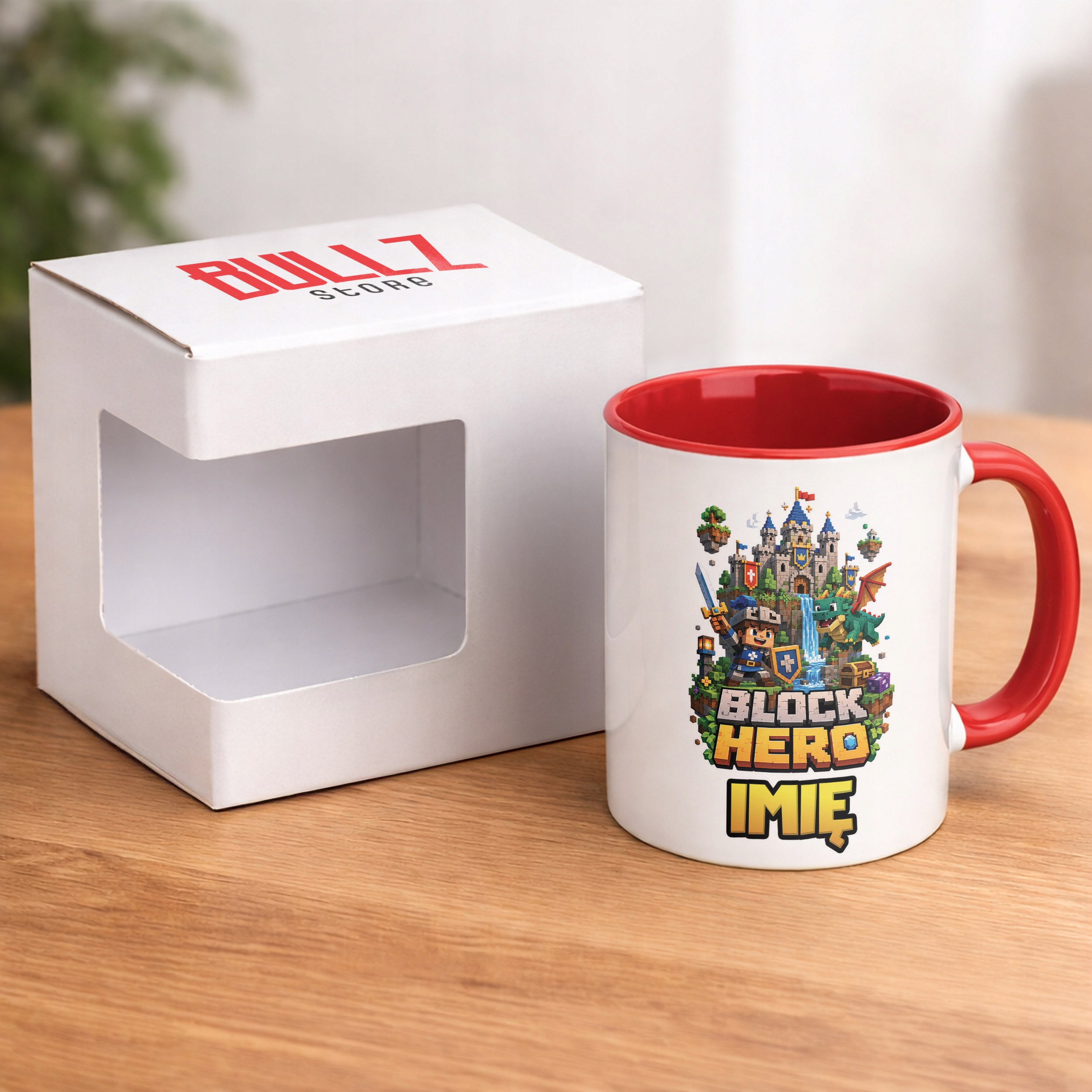 Kubek Czerwony z nadrukiem personalizowany BLOCK HERO Gra Prezent