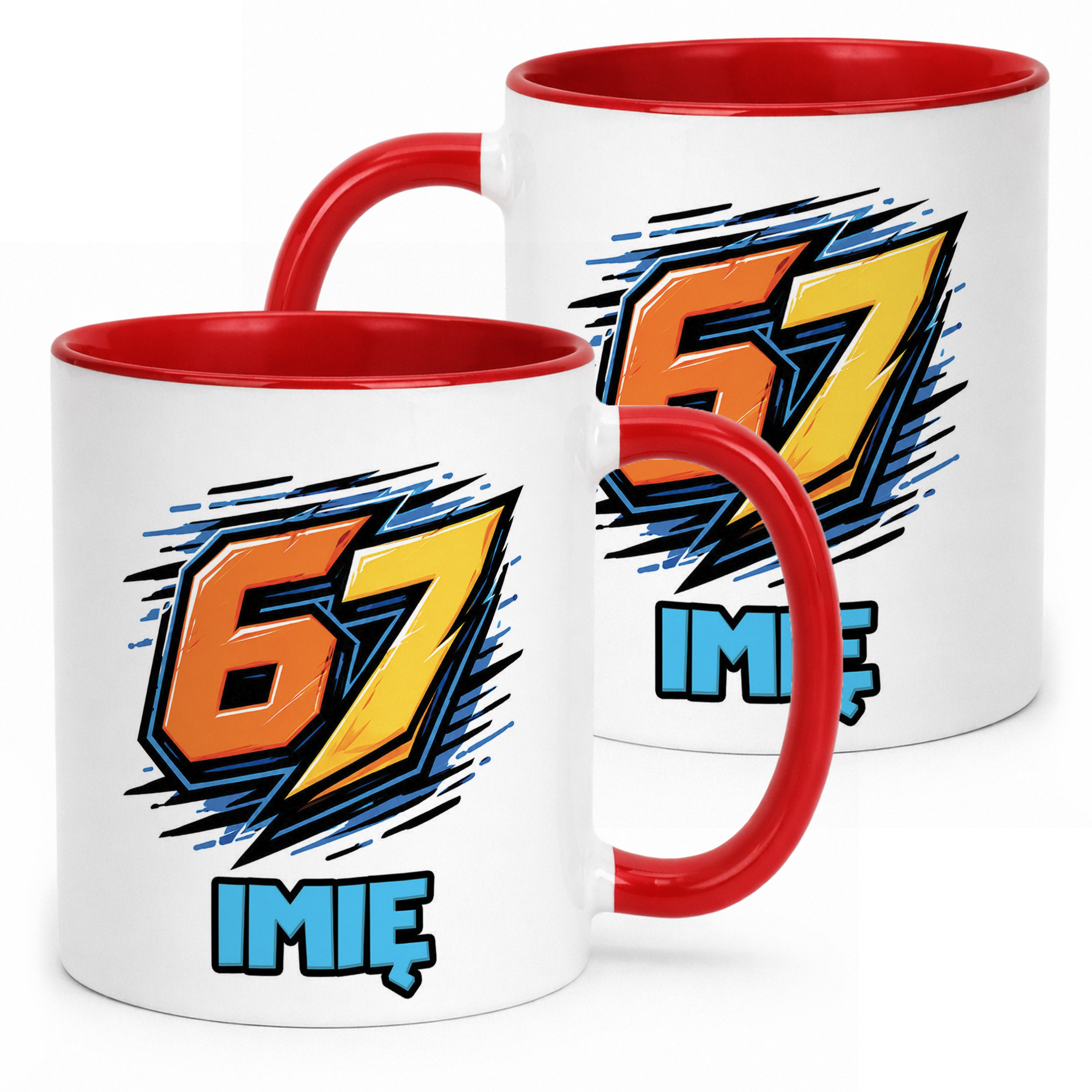 Kubek Czerwony z nadrukiem personalizowany 67 SIX SEVEN Dla Dzieci Prezent