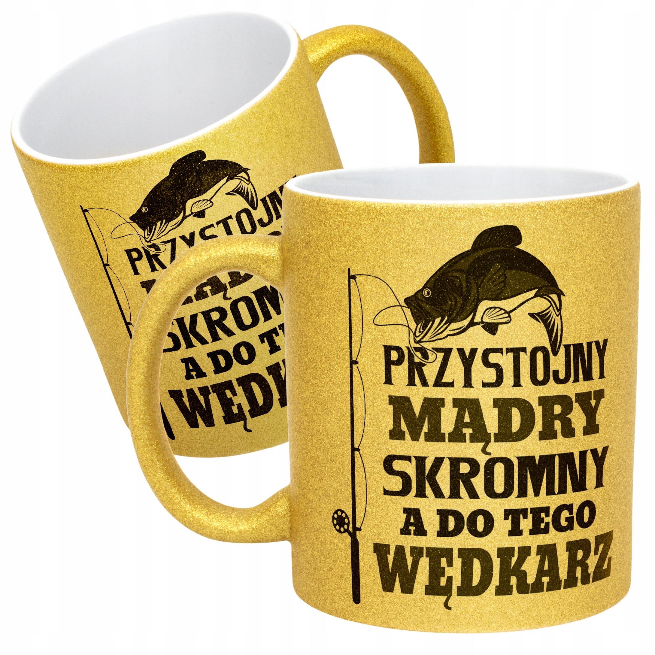 Złoty kubek brokatowy Dla Wędkarza Wędkowanie Ryby Zabawny Prezent