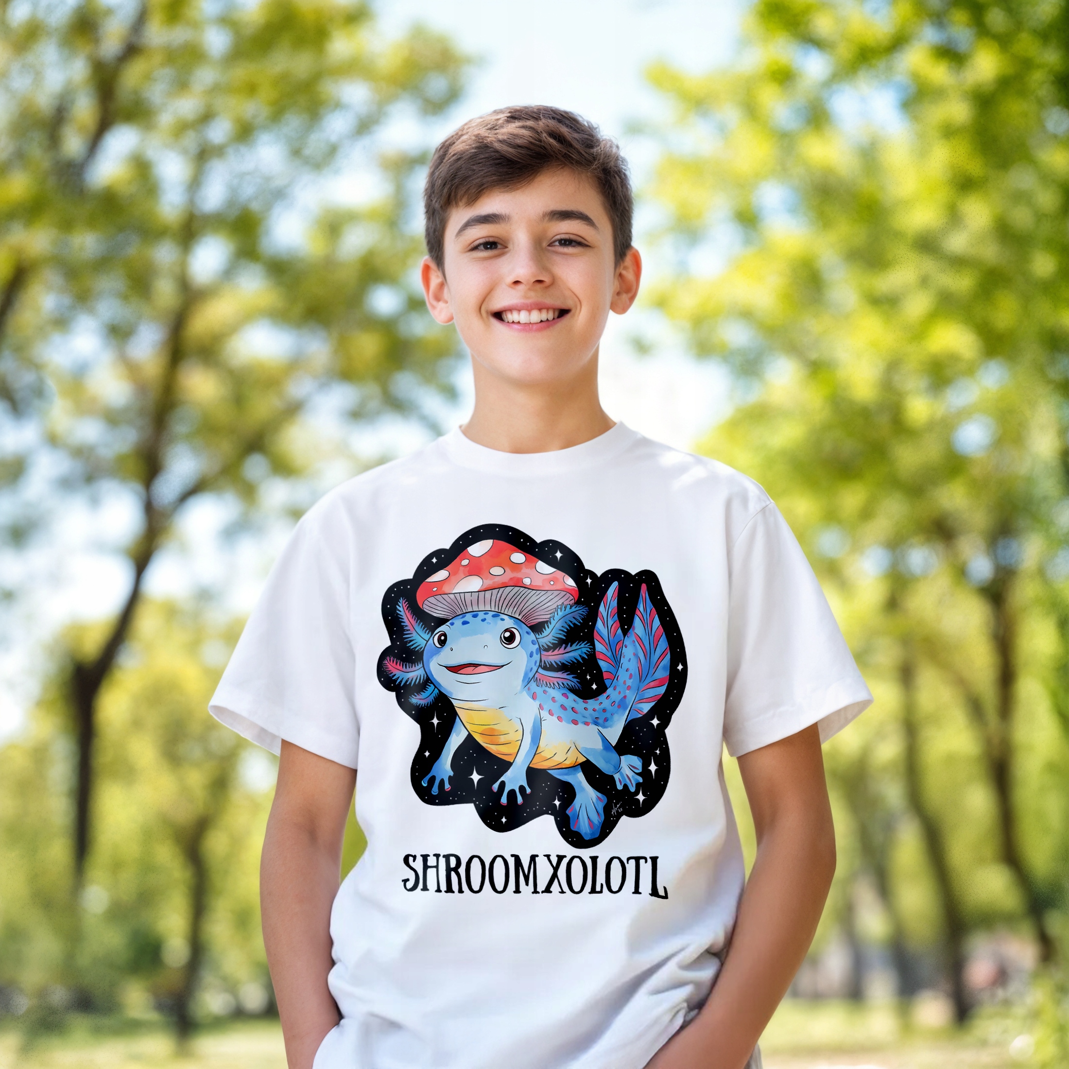 Koszulka dziecięca biała Aksolotl Axolotl Pixel Gra Różowy