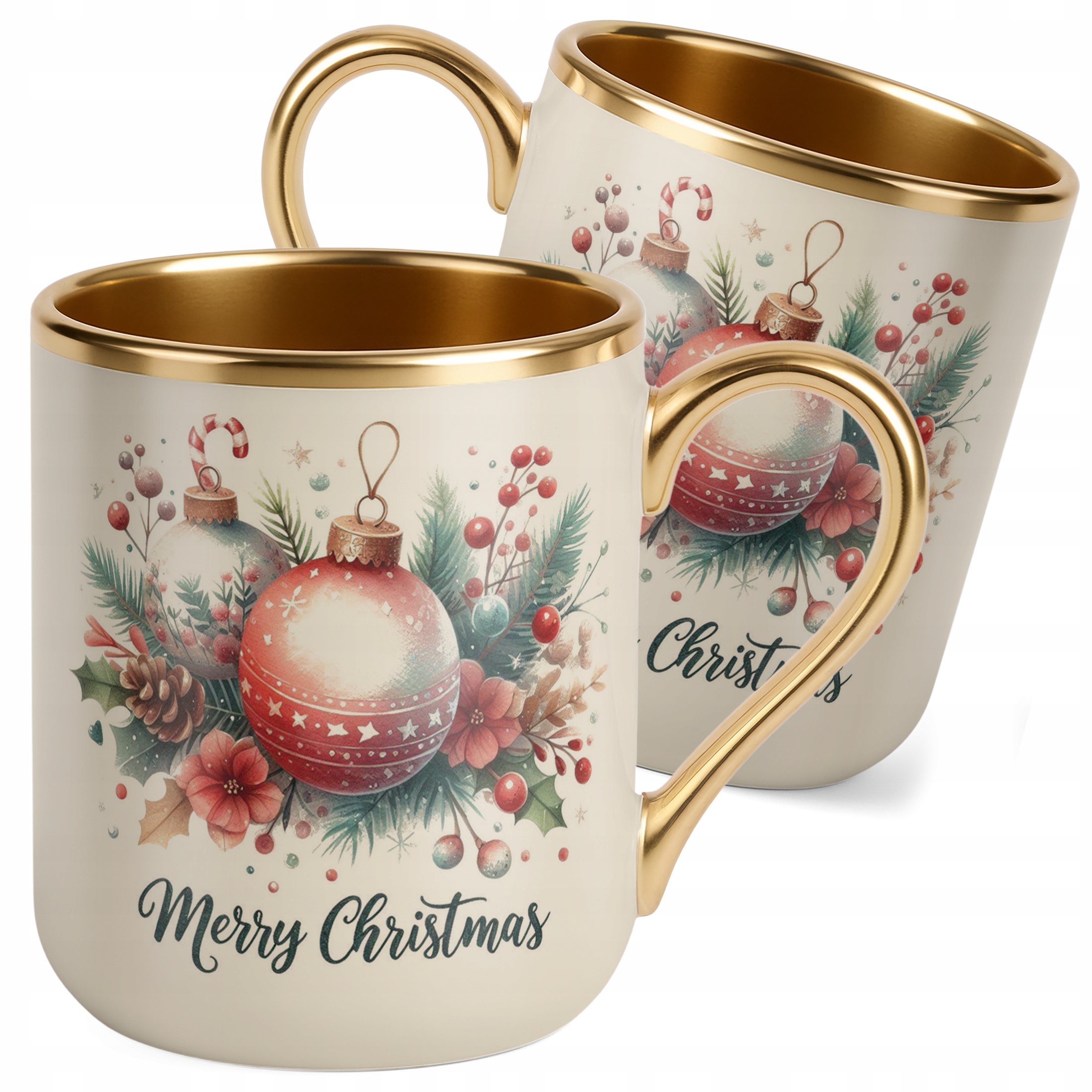 Kubek Premium Złoty Ecru Świąteczny Merry Christmas Boże Narodzenie