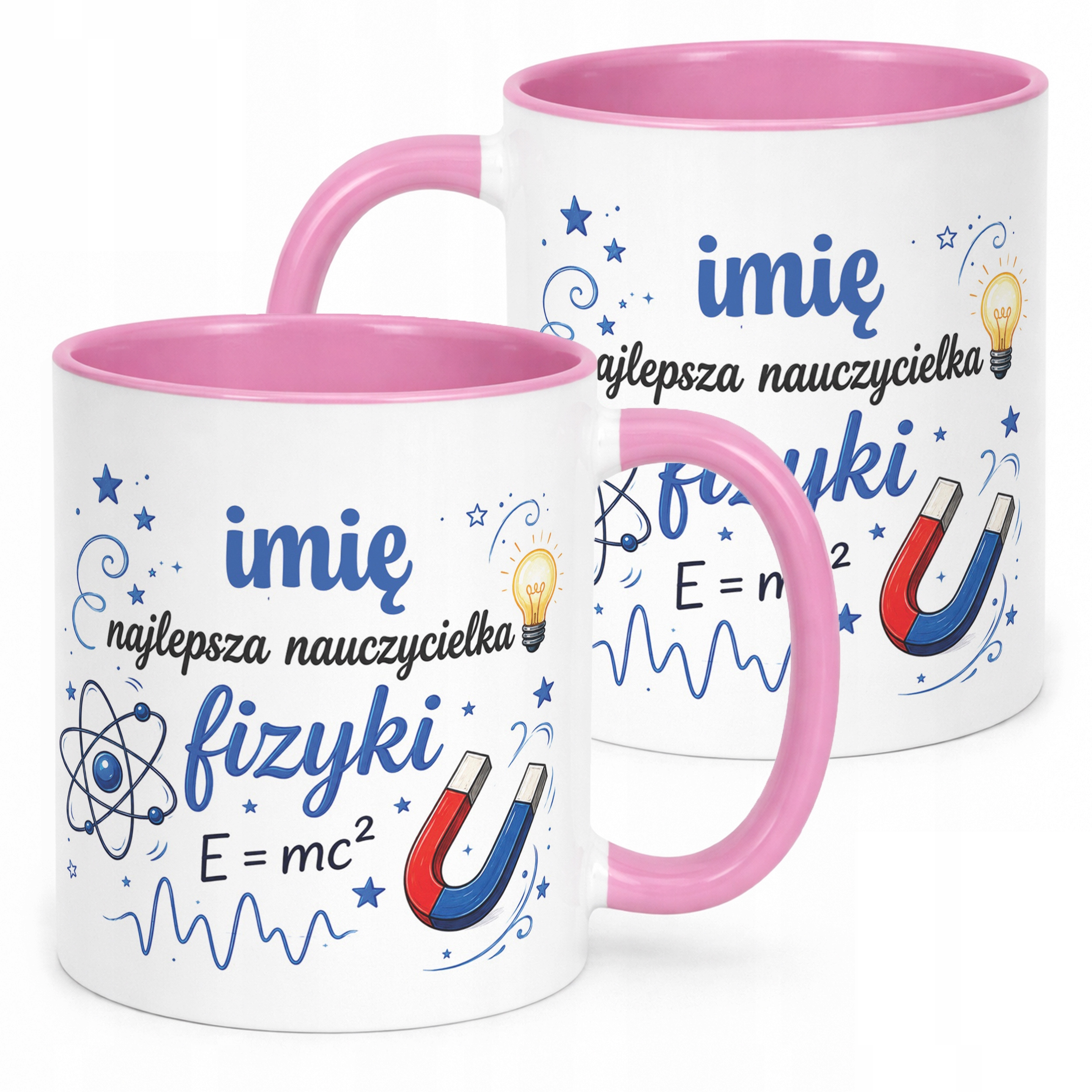 Kubek Różowy z Imieniem Dzień Nauczyciela Fizyka Prezent