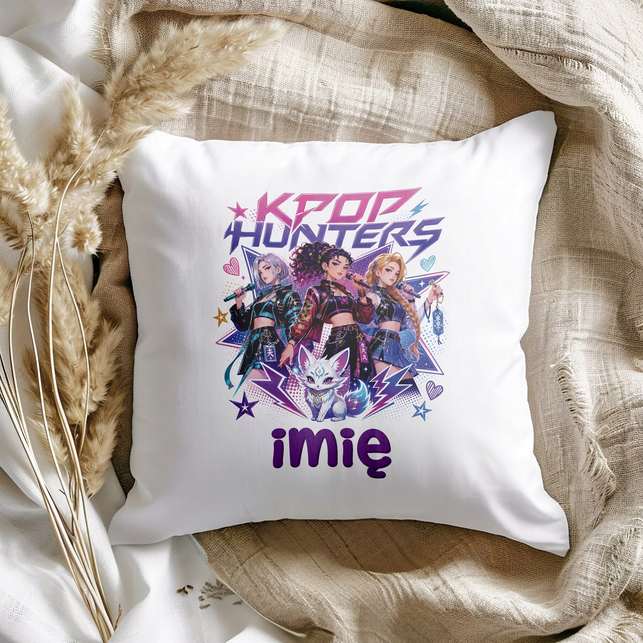 Zestaw Personalizowany Kubek Czarny Poduszka Łowczynie Kpop Prezent