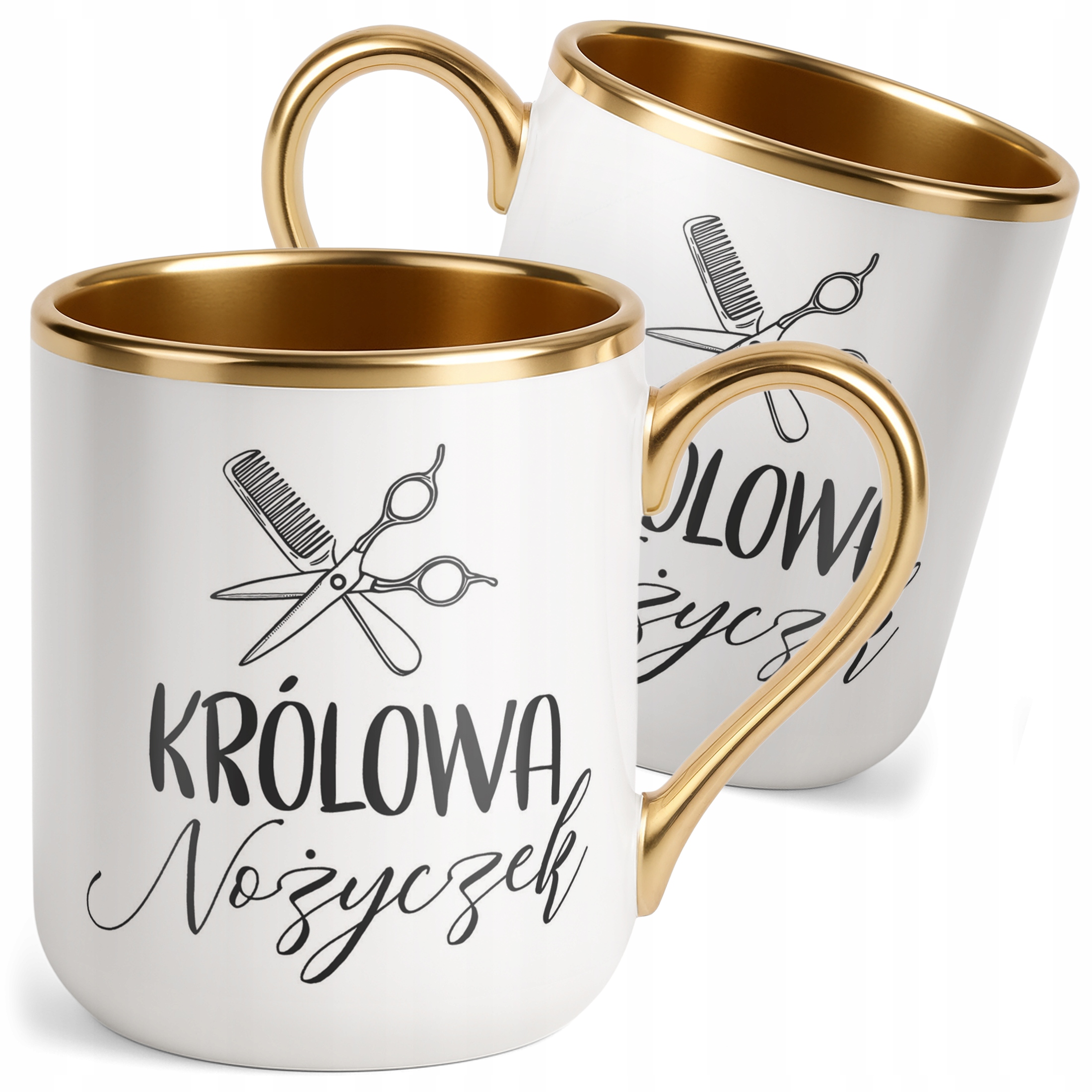 Kubek Premium Złoty Królowa Nożyczek Dla Fryzjerki Barbera Prezent