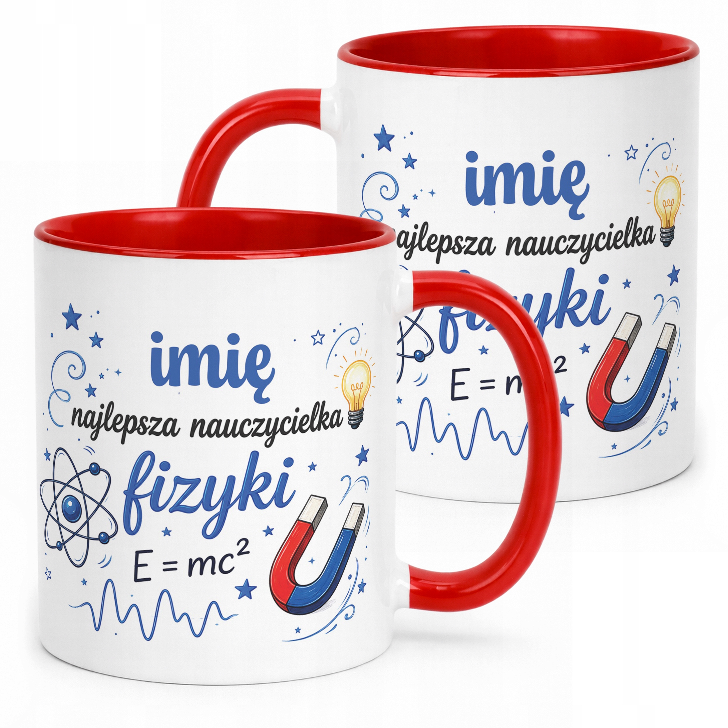 Kubek Czerwony z Imieniem Dzień Nauczyciela Fizyka Prezent