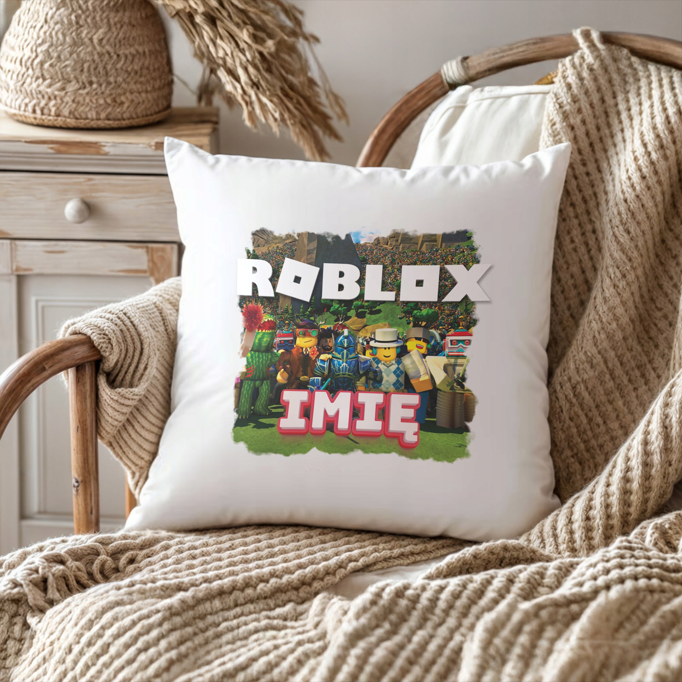 Poduszka 38×38 cm z Imieniem Roblox dla Fanów i Graczy