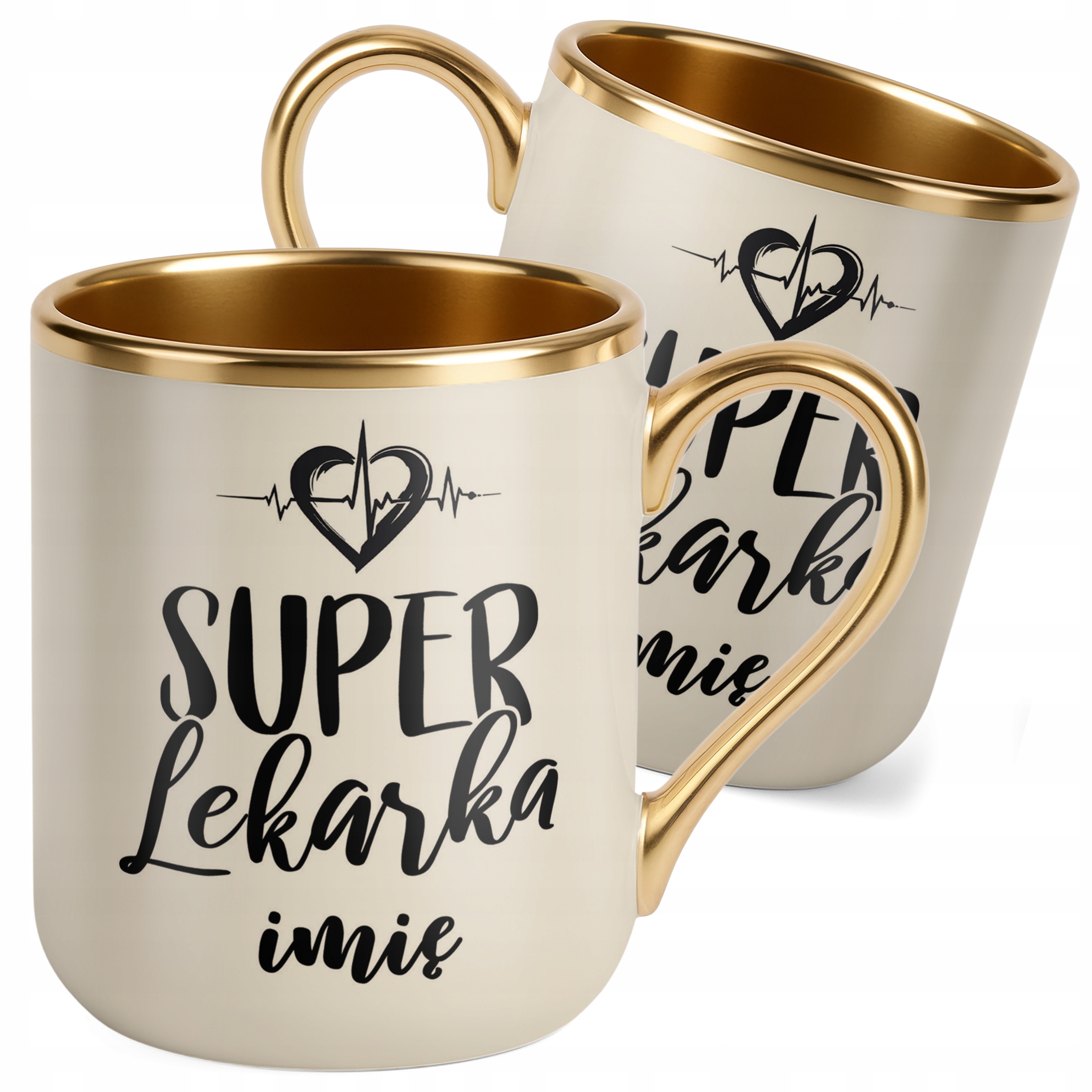 Kubek Premium Złoty Ecru Personalizowany Super Lekarka