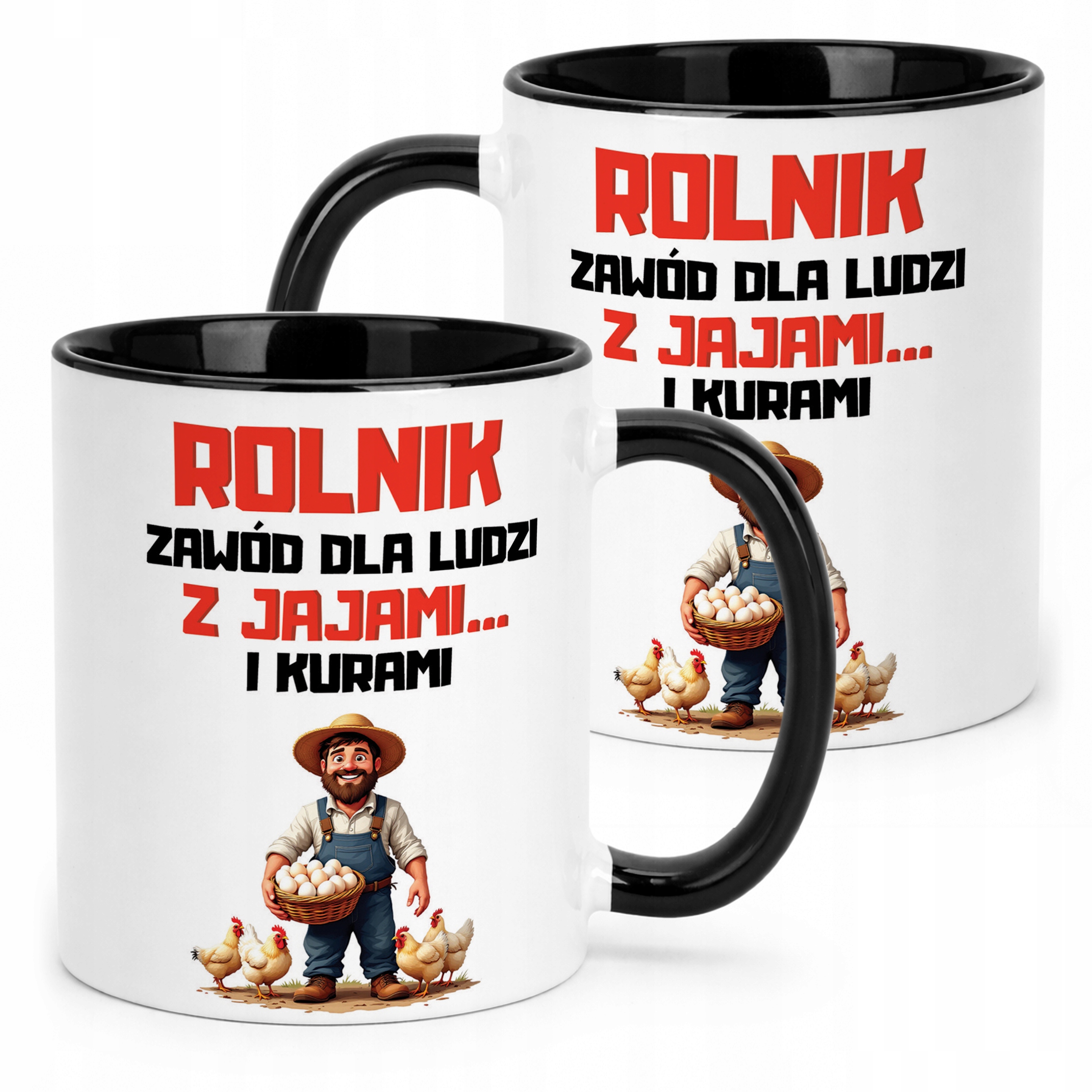 Kubek Czarny Rolnik Dla Rolnika Kury Zabawny Prezent Upominek