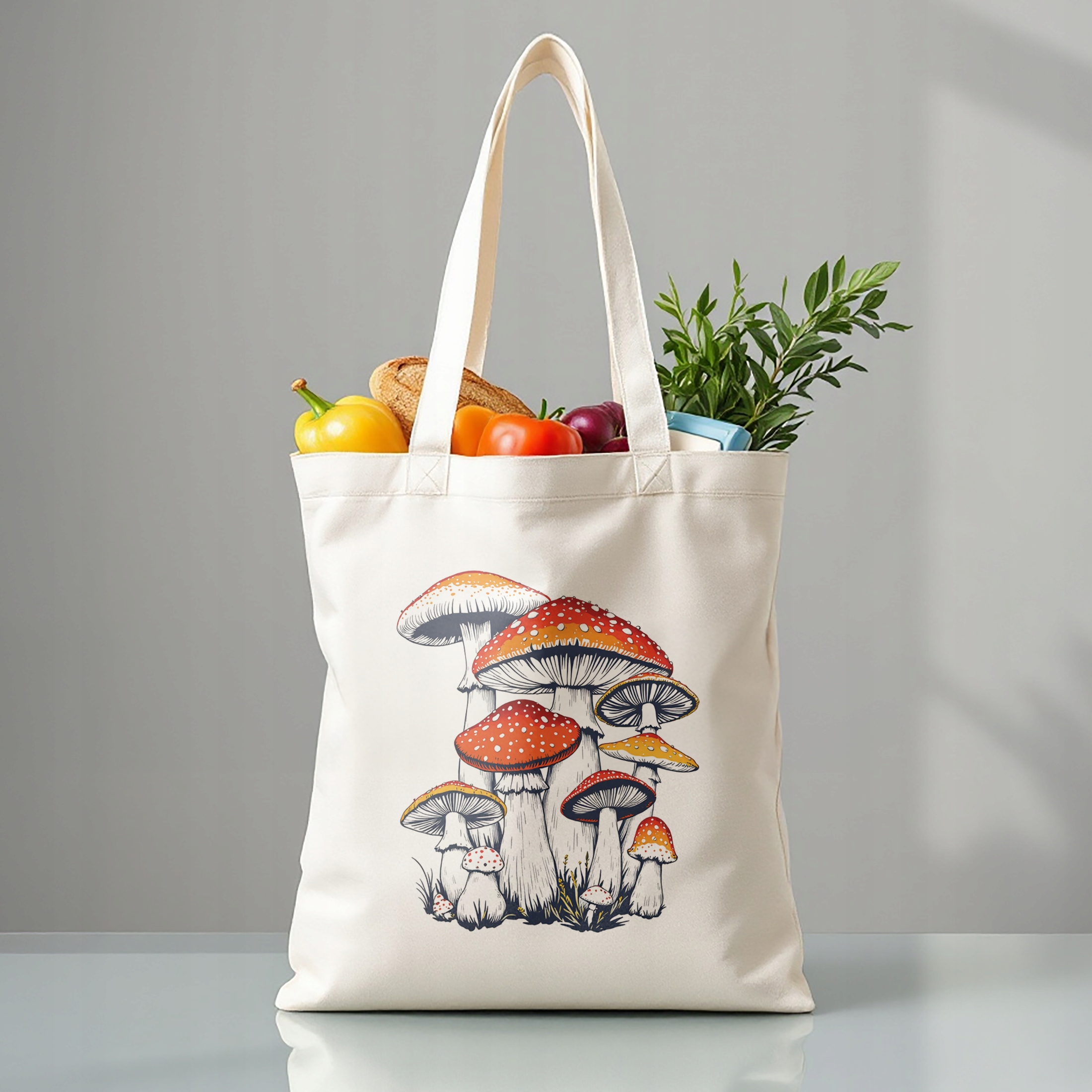 Torba bawełniana premium na zakupy Grzyby Muchomory Botaniczny Wzór