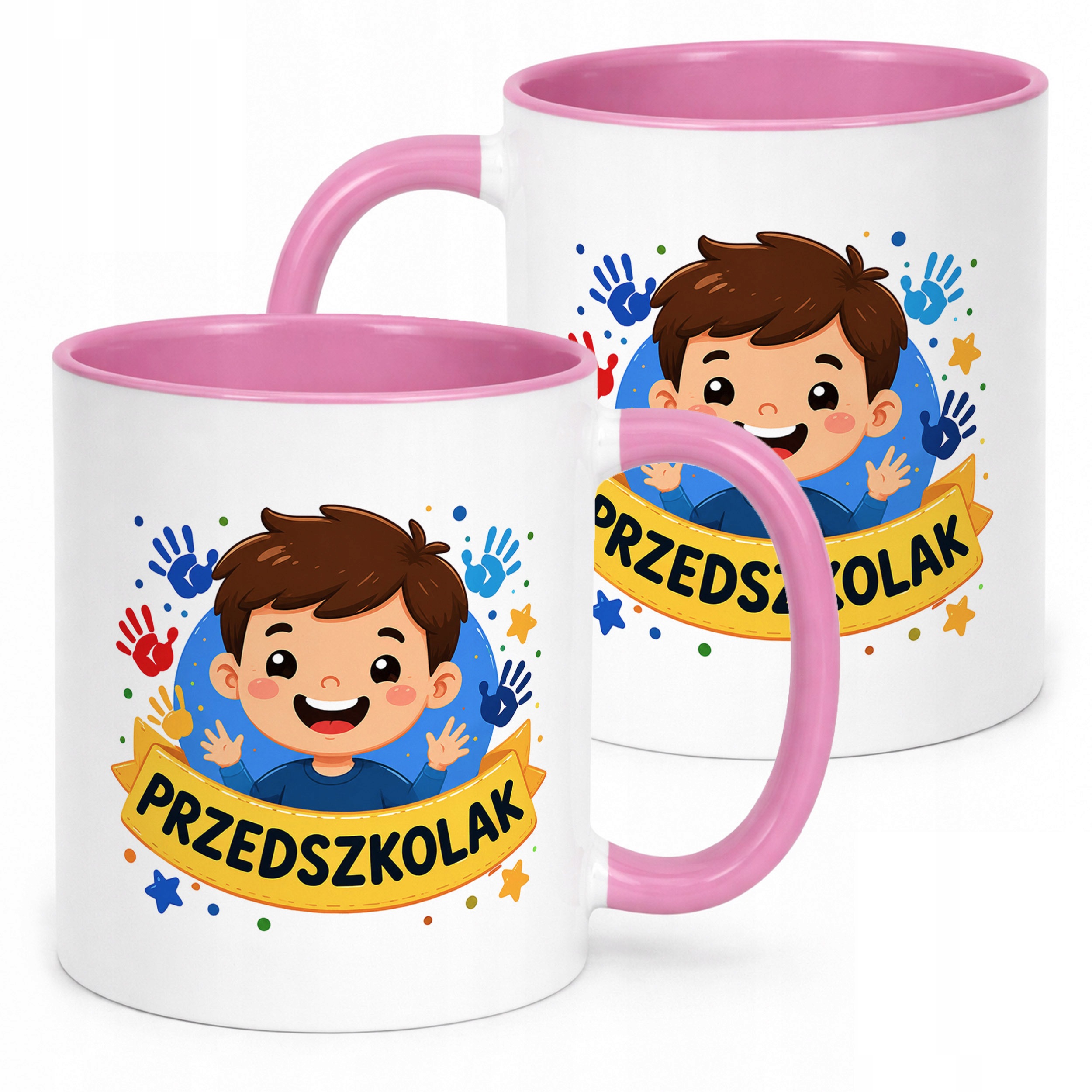 Kubek Różowy z nadrukiem Przedszkolak Szkoła Dla Dzieci Prezent