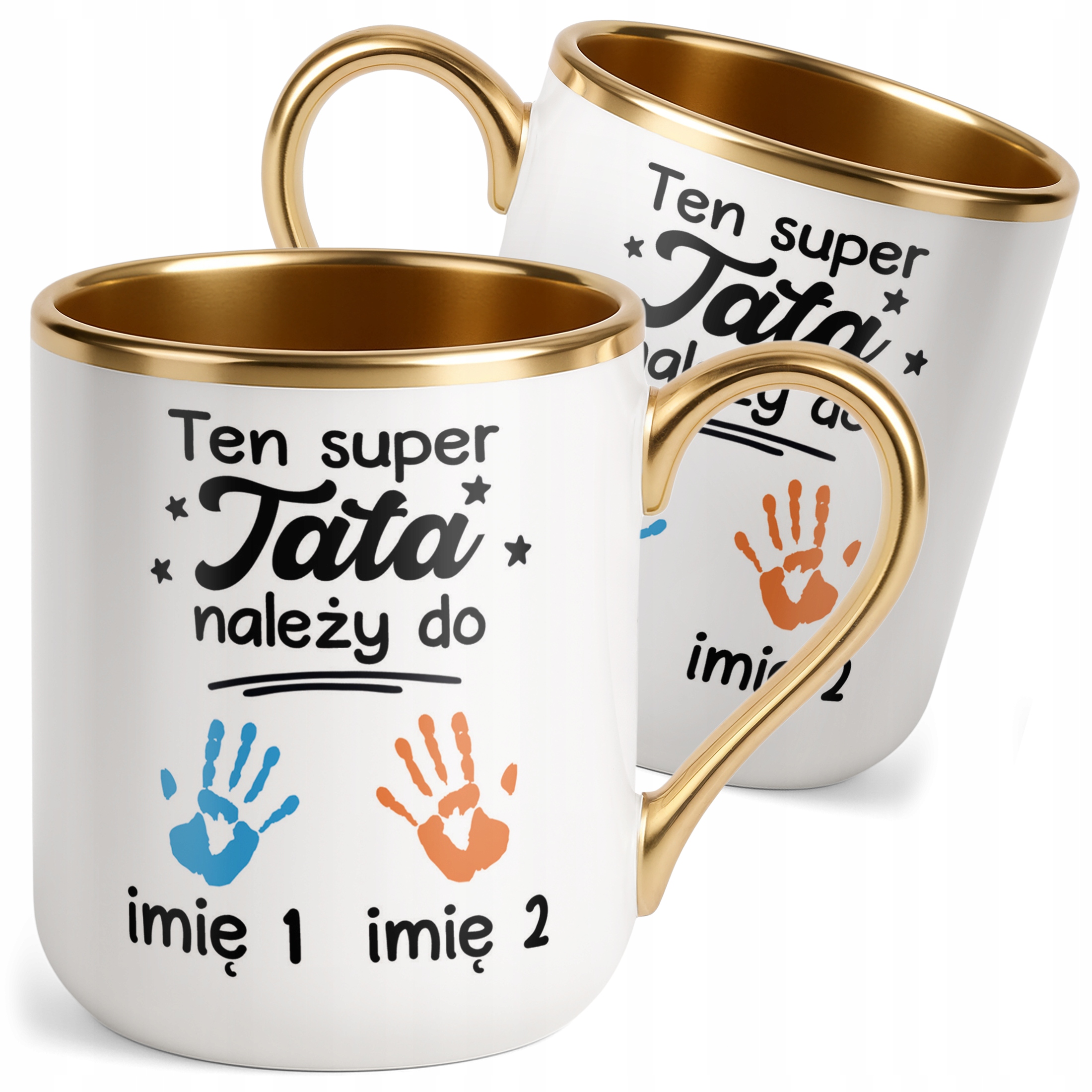 Kubek Premium Złoty Personalizowany Dzień Ojca Tata Należy Do 2 Dzieci