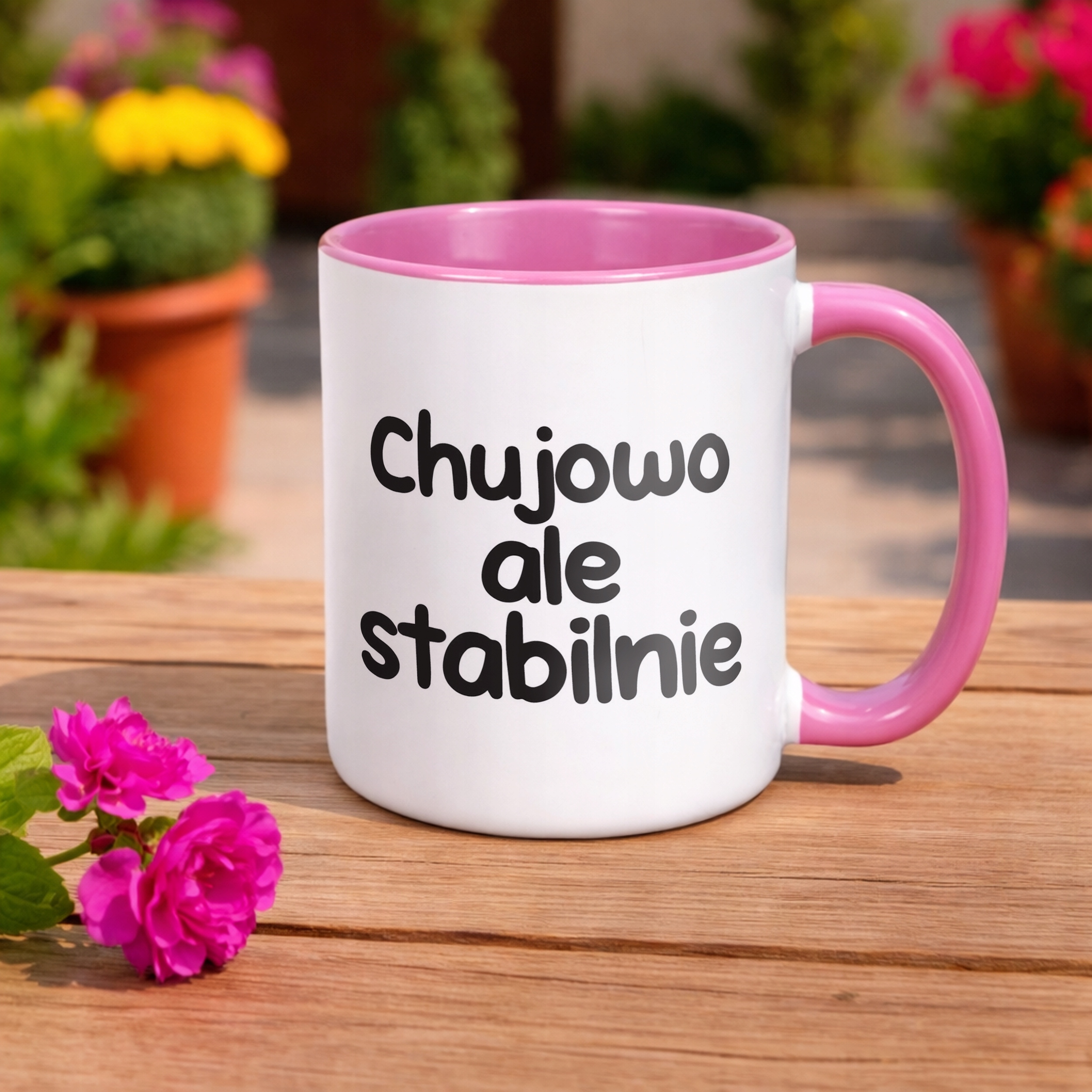 Kubek Różowy Chuj**o Ale Stabilnie Śmieszny Zabawny Prezent