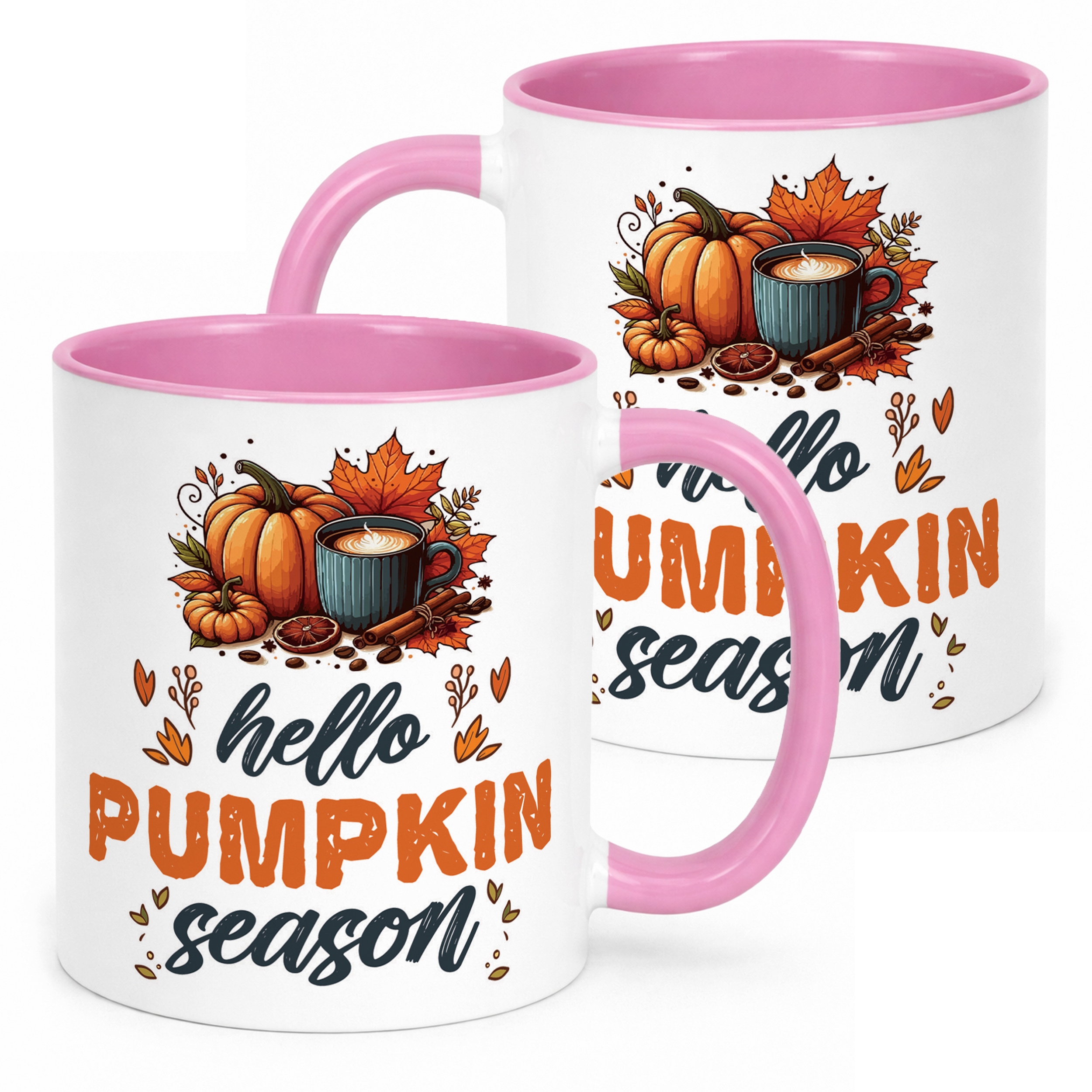 Kubek Różowy Jesienny Jesień Hello Pumpkin Dynia Prezent