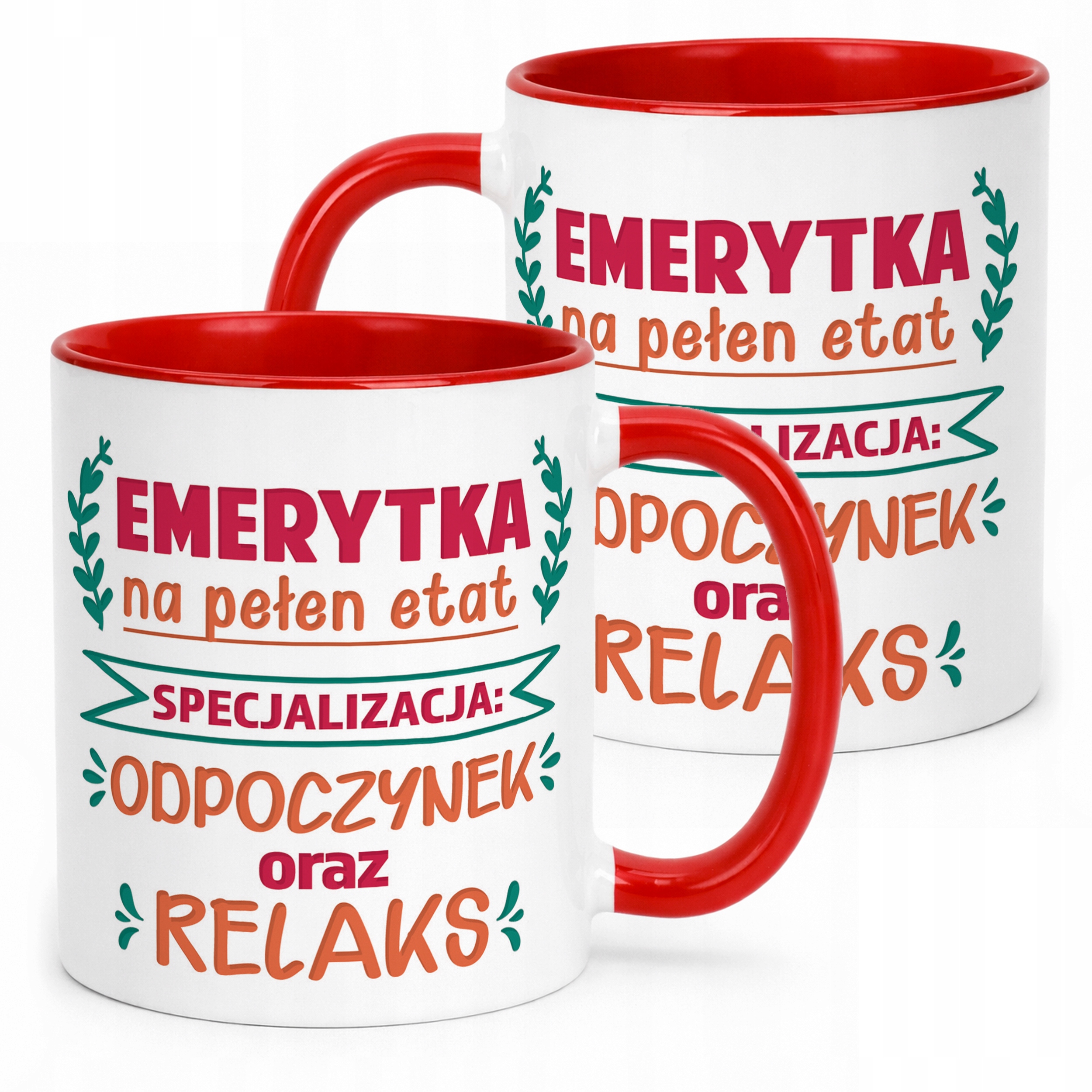 Kubek Czerwony z okazji Emerytury Dla Emerytki Prezent Upominek