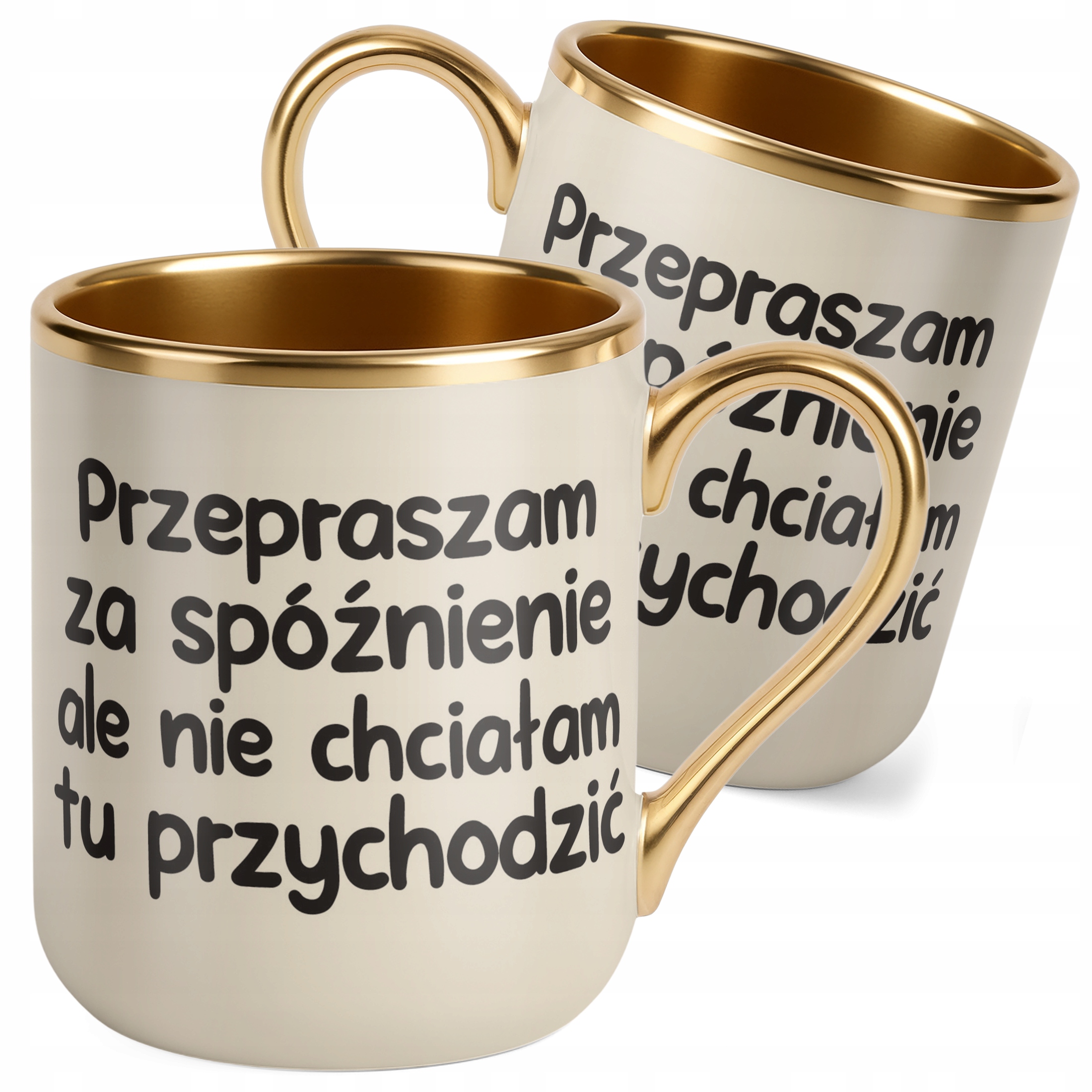 Kubek Premium Złoty Ecru Przepraszam Za Spóźnienie Śmieszny Zabawny