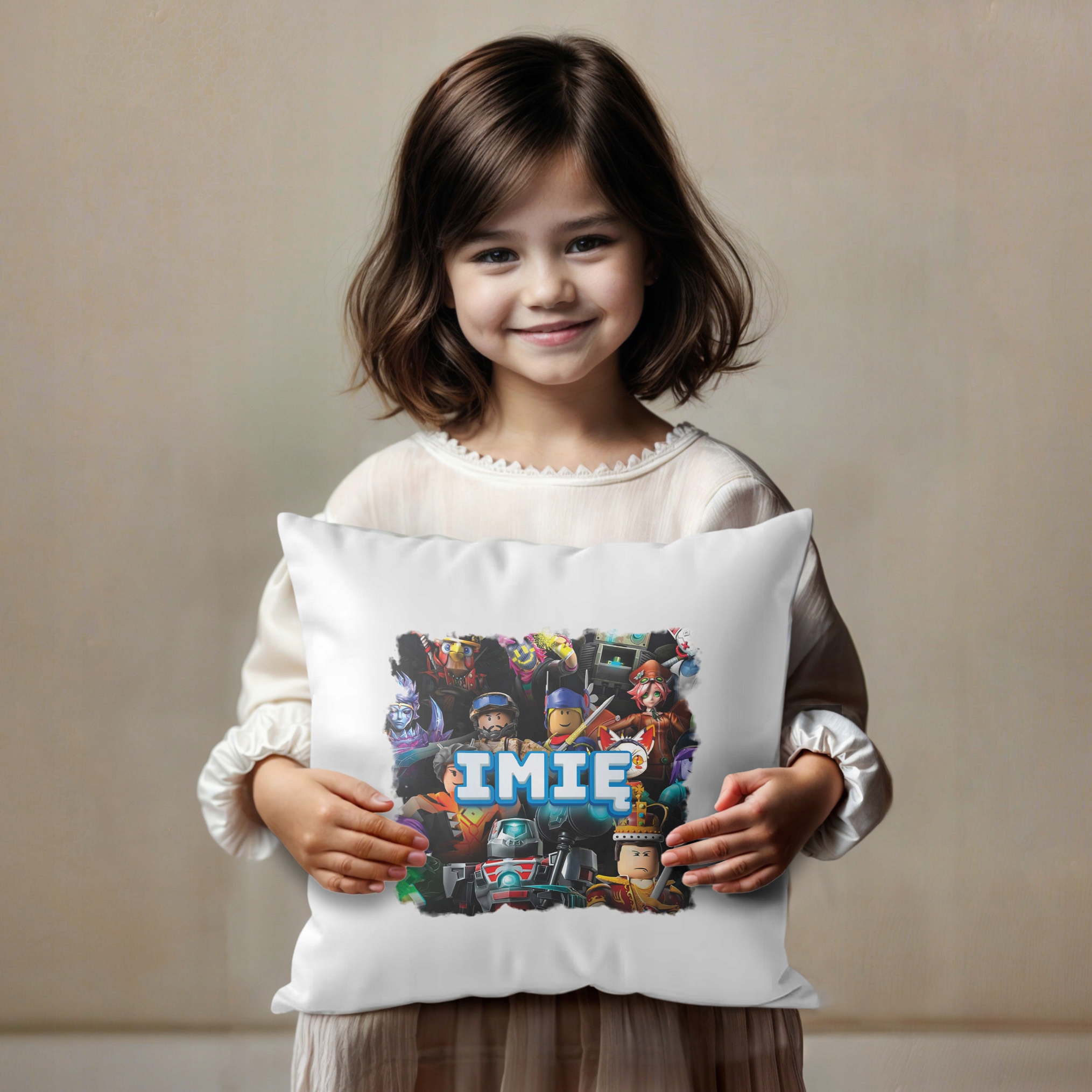 Poduszka 38×38 cm z Imieniem Roblox dla Fanów i Graczy