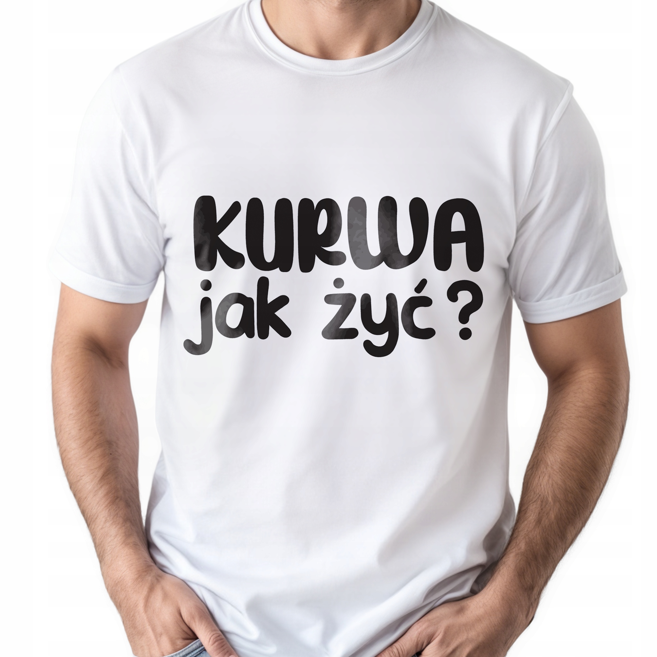 Koszulka biała męska Ku**a Jak Żyć Zabawny Prezent r. 3XL
