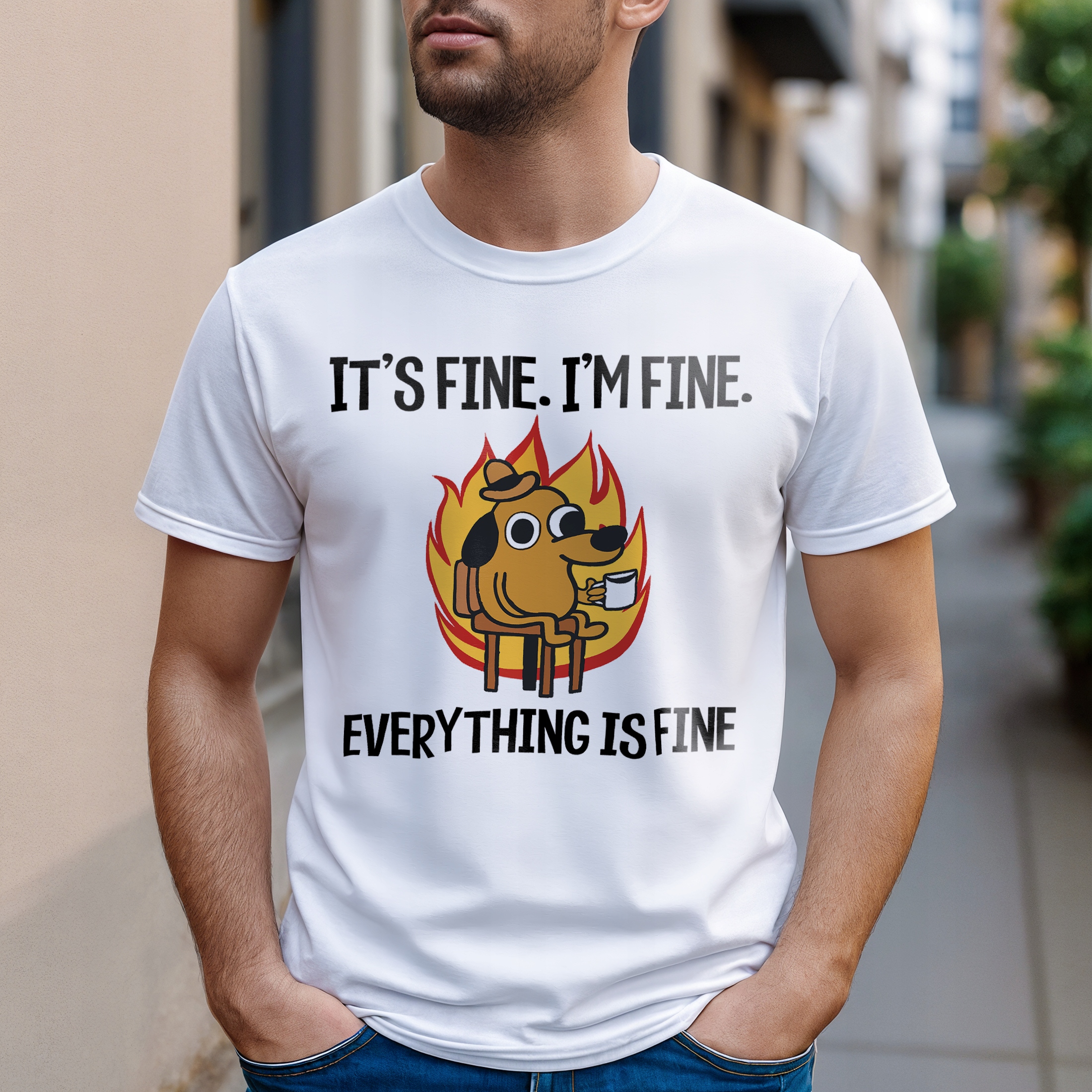 Koszulka biała męska It’s Fine I’m Fine Mem Zabawny Prezent
