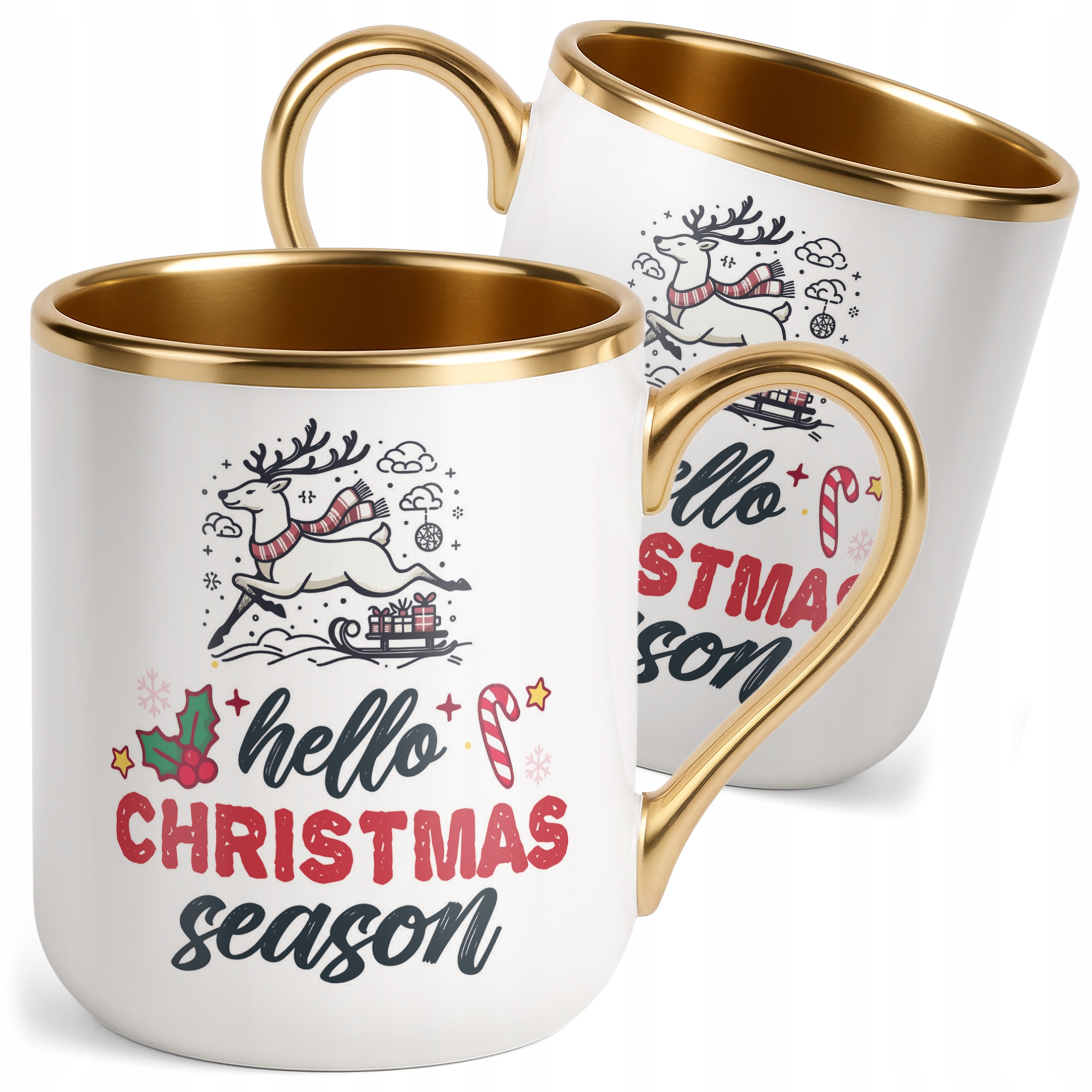 Kubek Premium Złoty Świąteczny Hello Christmas Boże Narodzenie