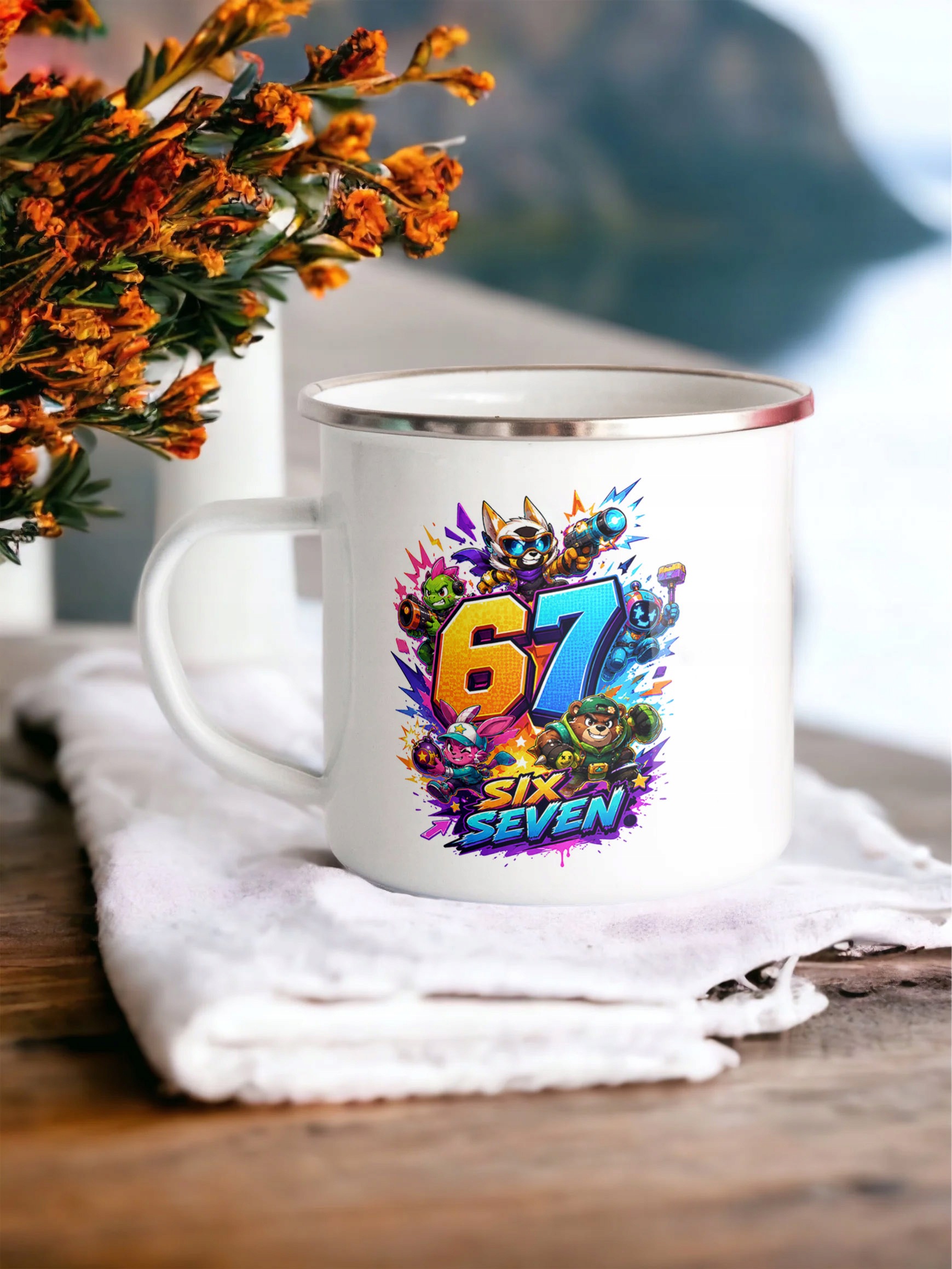 Zestaw Plecak Worek Kubek Emaliowany Z Nadrukiem 67 SIX SEVEN Prezent