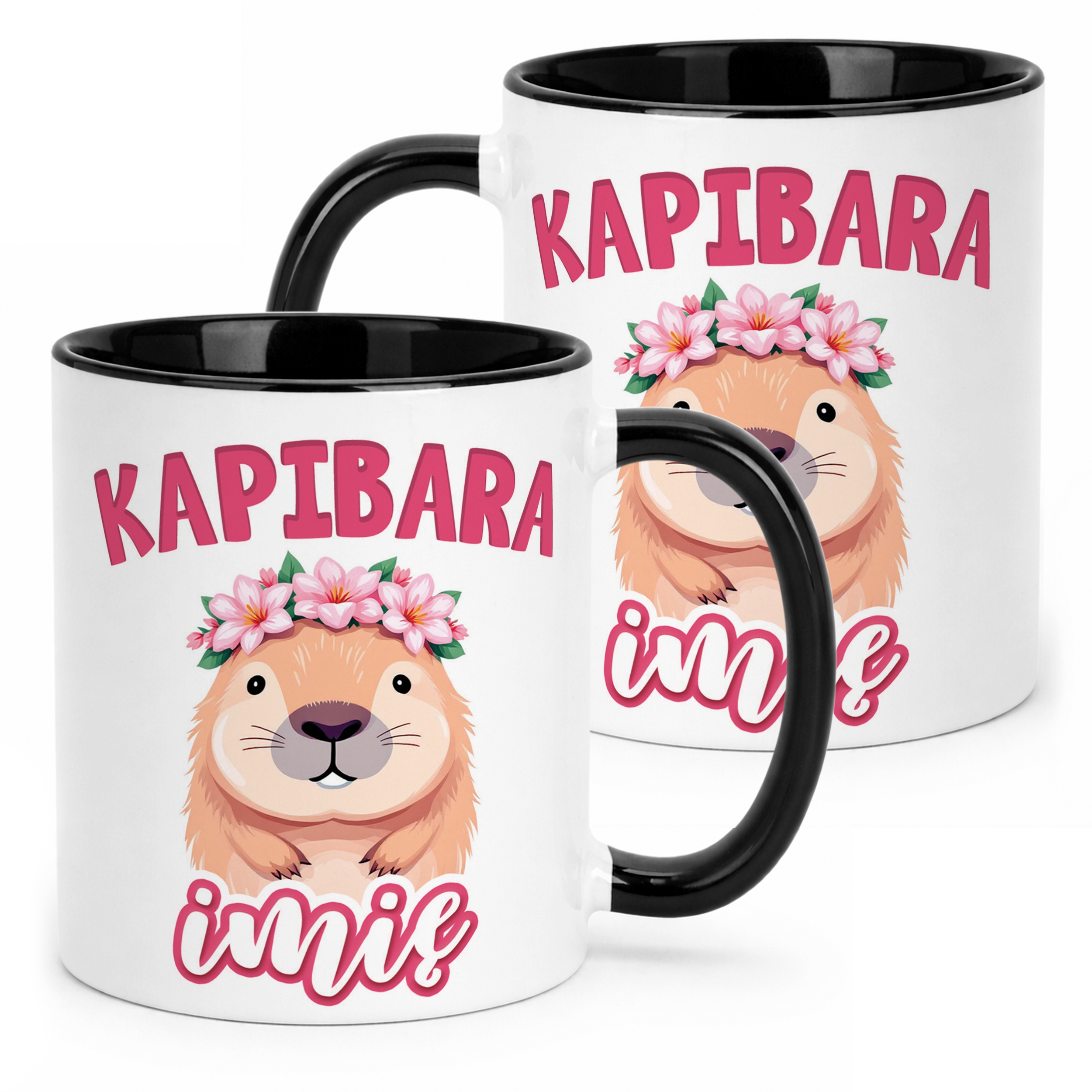 Kubek Czarny Personalizowany Kapibara Capybara Zwierzak Dla Dzieci