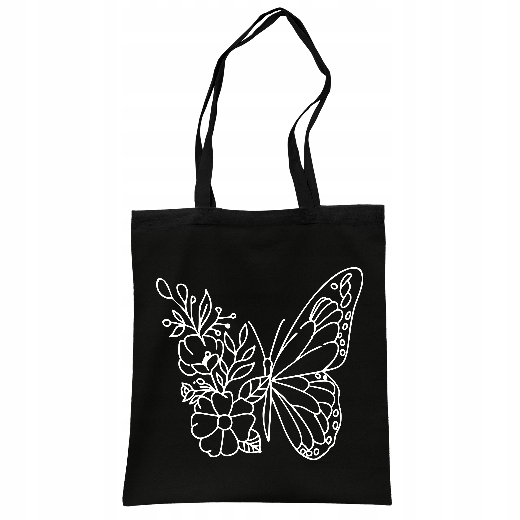 Torba bawełniana czarna na zakupy Motyl Kwiaty Abstrakcja