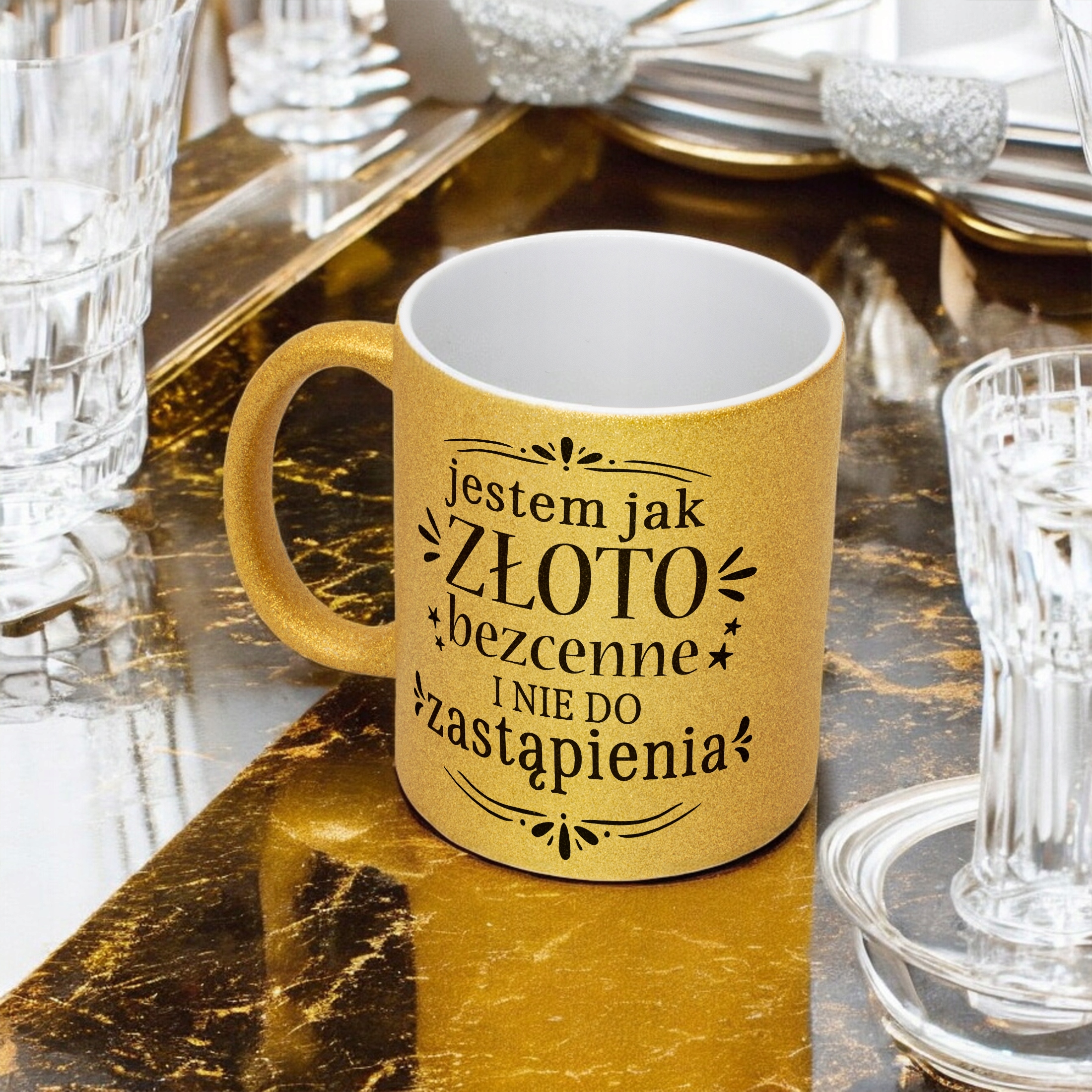 Złoty kubek brokatowy Dzień Kobiet Zabawny Prezent Upominek Dla Kobiety