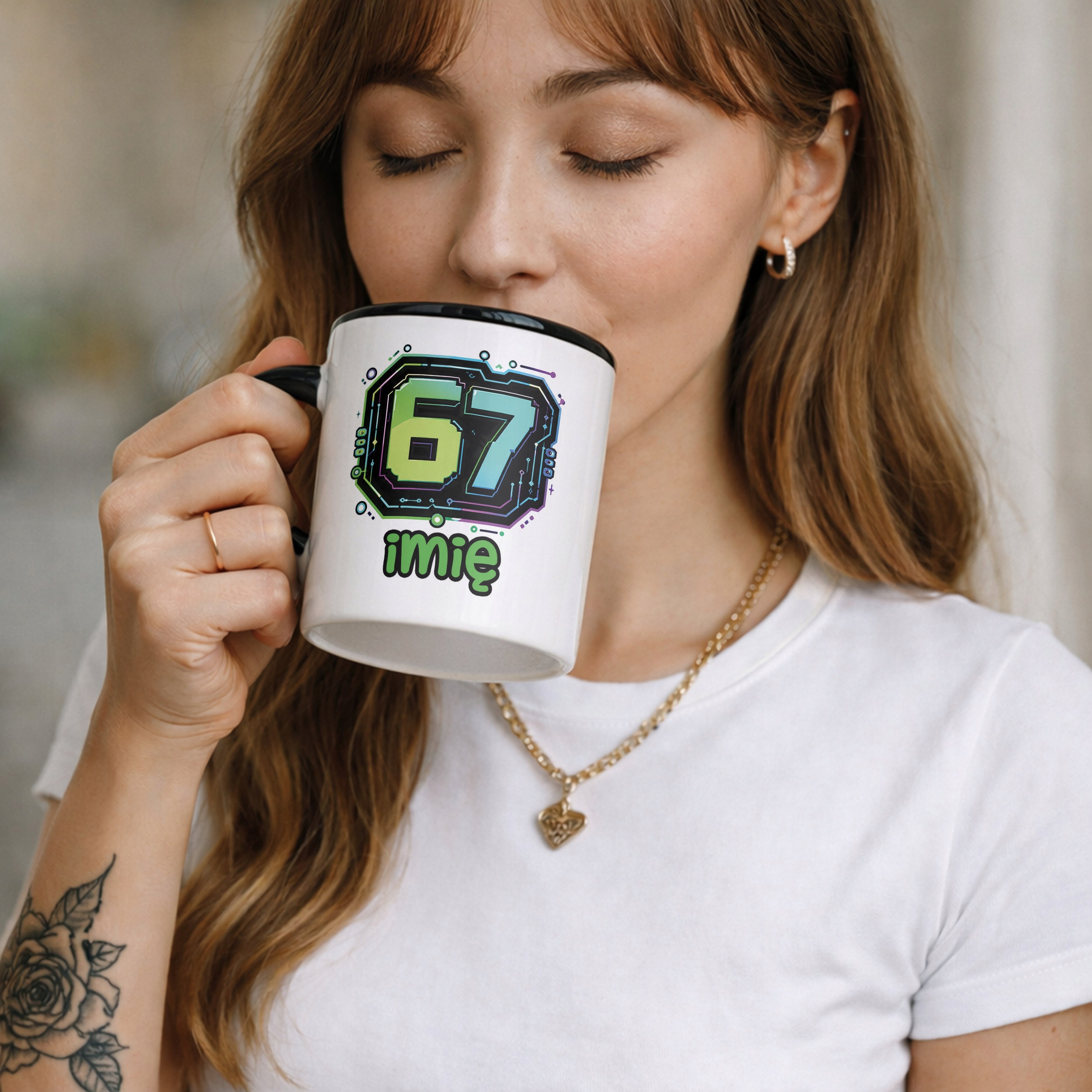 Zestaw Personalizowany Kubek Czarny Poduszka 67 Six Seven Prezent