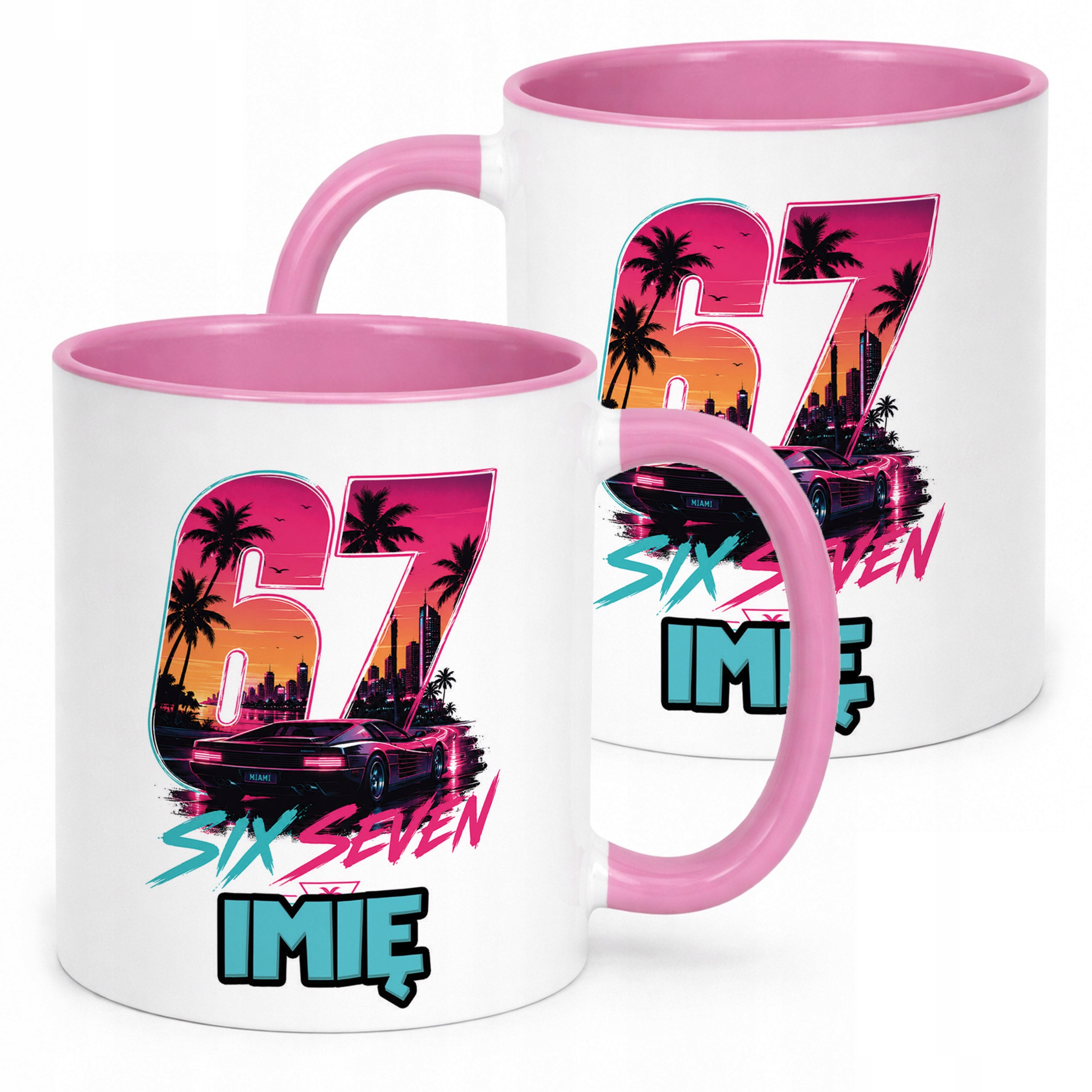 Kubek Różowy z nadrukiem personalizowany 67 Miami Gra Dla Dzieci Prezent