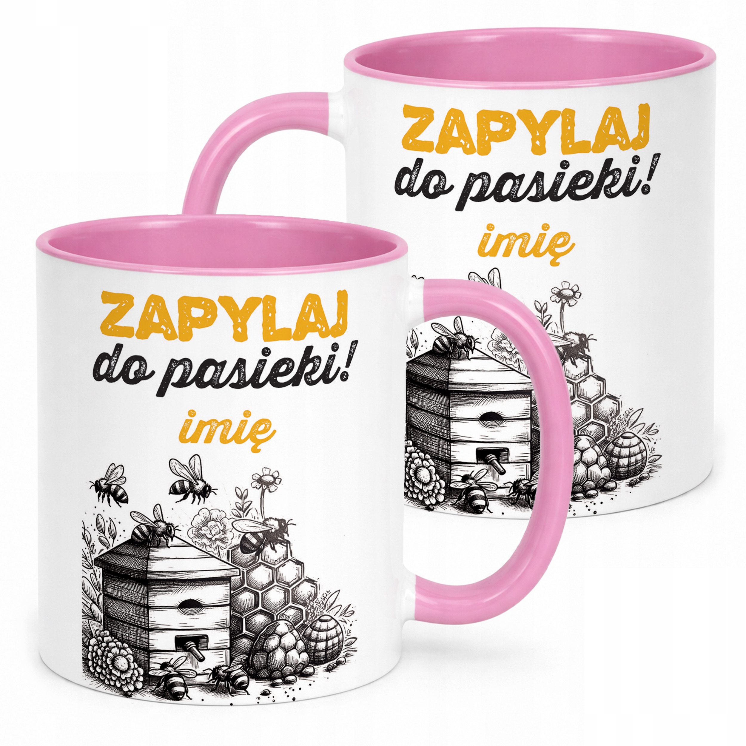 Kubek Różowy Personalizowany Dla Pszczelarza Pszczoły Pasieka Prezent